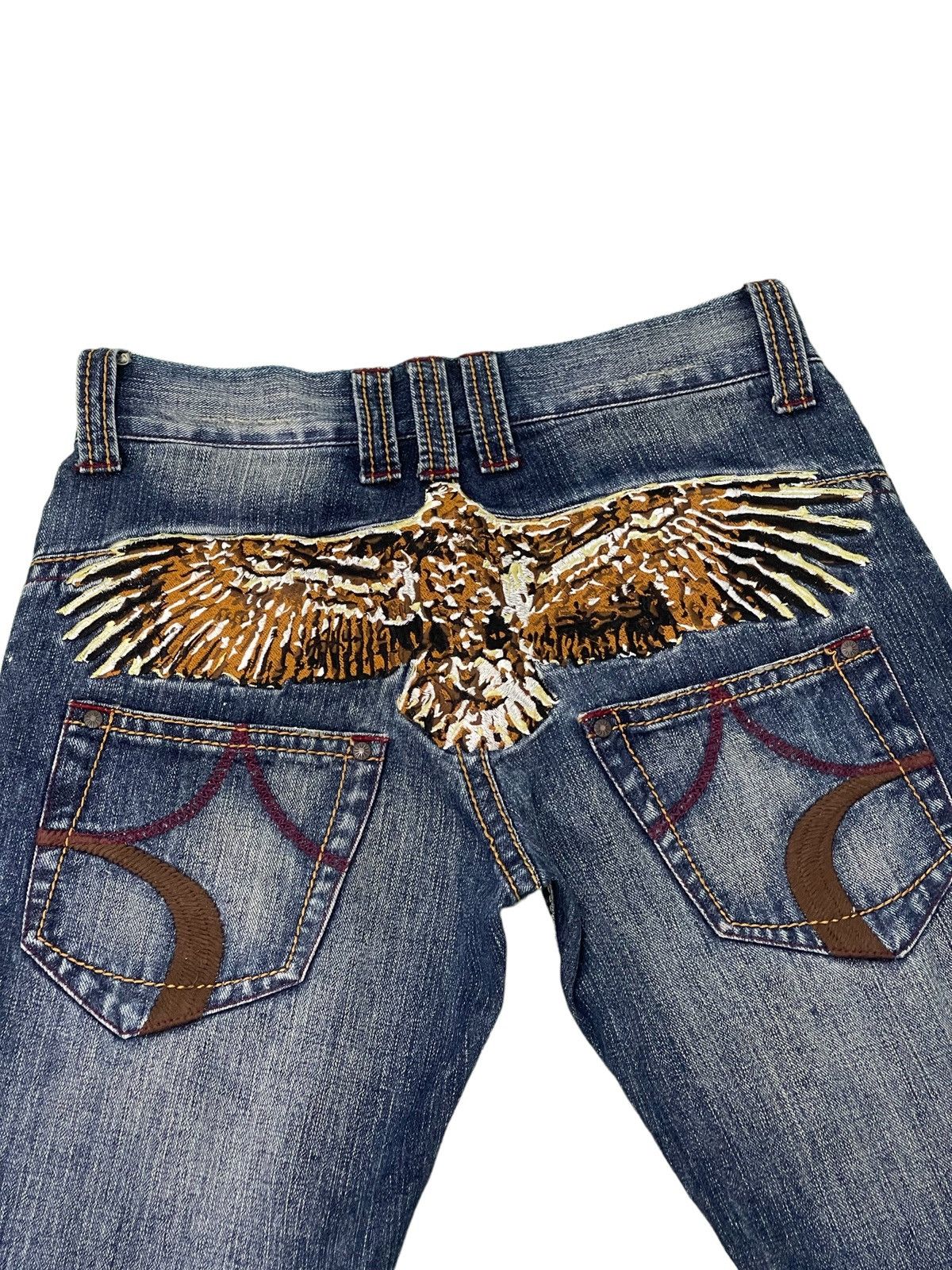 Japanese Brand Flare Jeans Embroydery Hawk Low Rise Boot Cut 2🟦6 Size US 30 / EU 46 - 8 Thumbnail