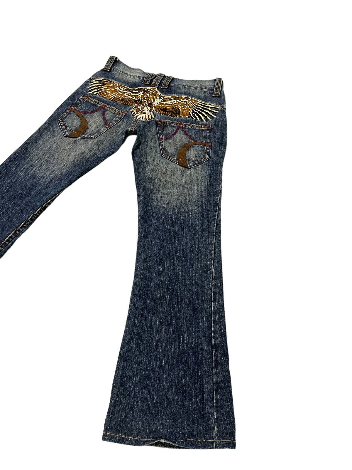 Japanese Brand Flare Jeans Embroydery Hawk Low Rise Boot Cut 2🟦6 Size US 30 / EU 46 - 2 Thumbnail