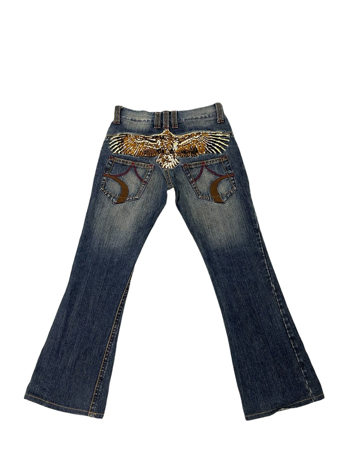 Japanese Brand Flare Jeans Embroydery Hawk Low Rise Boot Cut 2🟦6 Size US 30 / EU 46 - 3 Thumbnail
