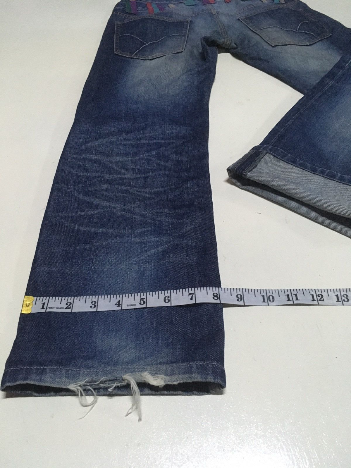 Vintage takeo kikuchi double waist blue wash distressed