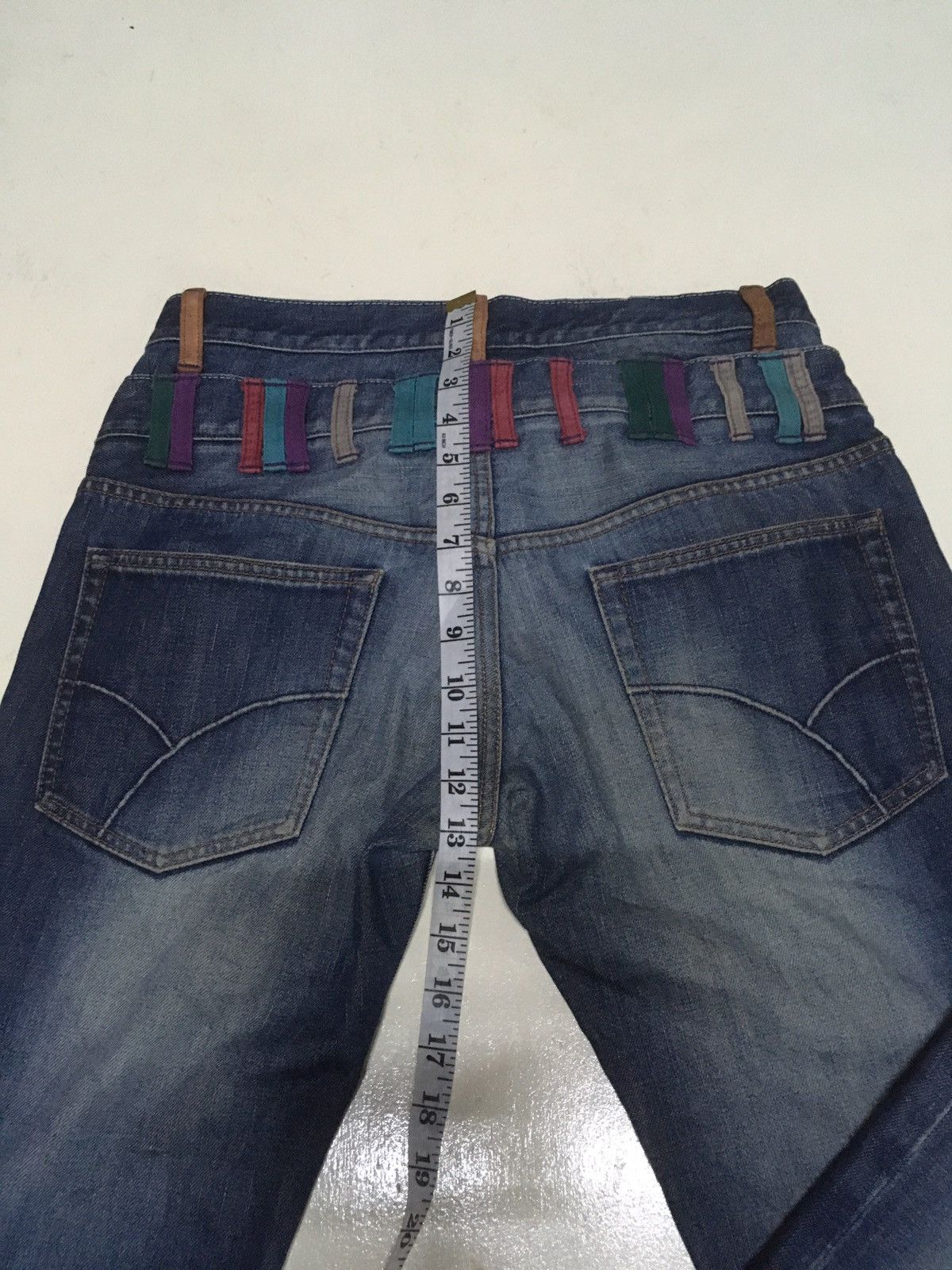 Vintage takeo kikuchi double waist blue wash distressed