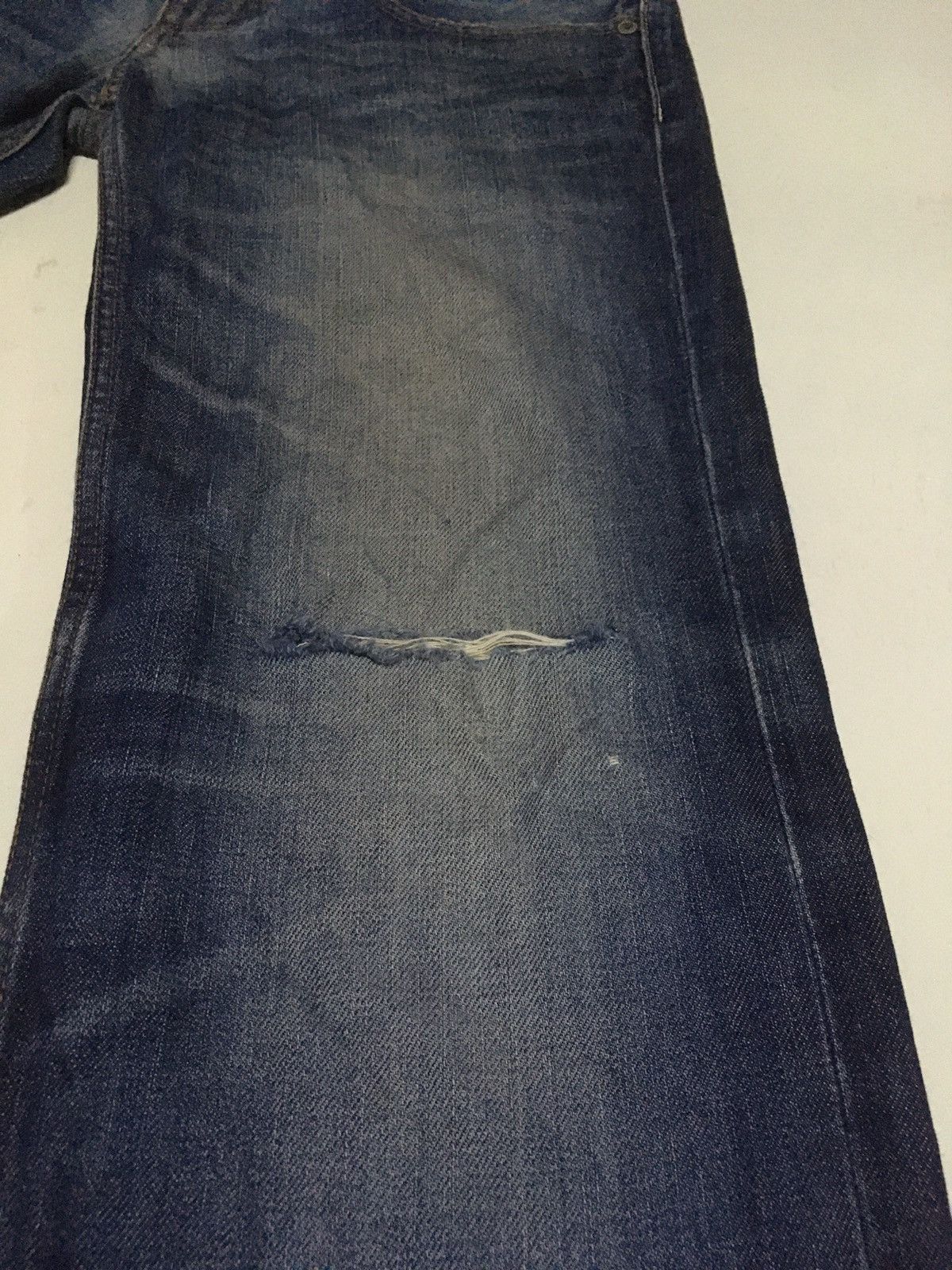 Vintage takeo kikuchi double waist blue wash distressed