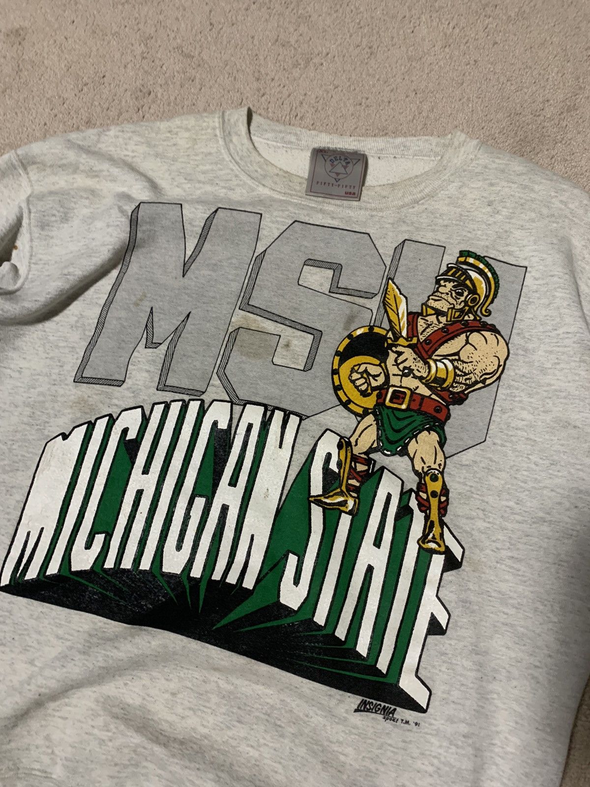 image of Delta x Vintage Michigan State Crewneck in Grey, Men's (Size XL)