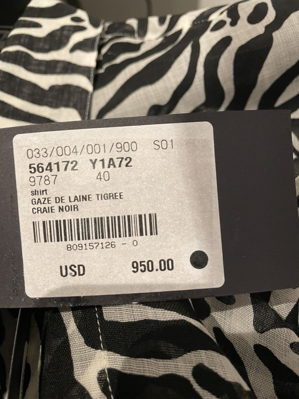 Hedi Slimane × Saint Laurent Paris × Yves Saint Laurent $1,100 Sold Out Brand NEW Rare Iconic Runway Zebra Shirt Size US M / EU 48-50 / 2 - 6 Thumbnail