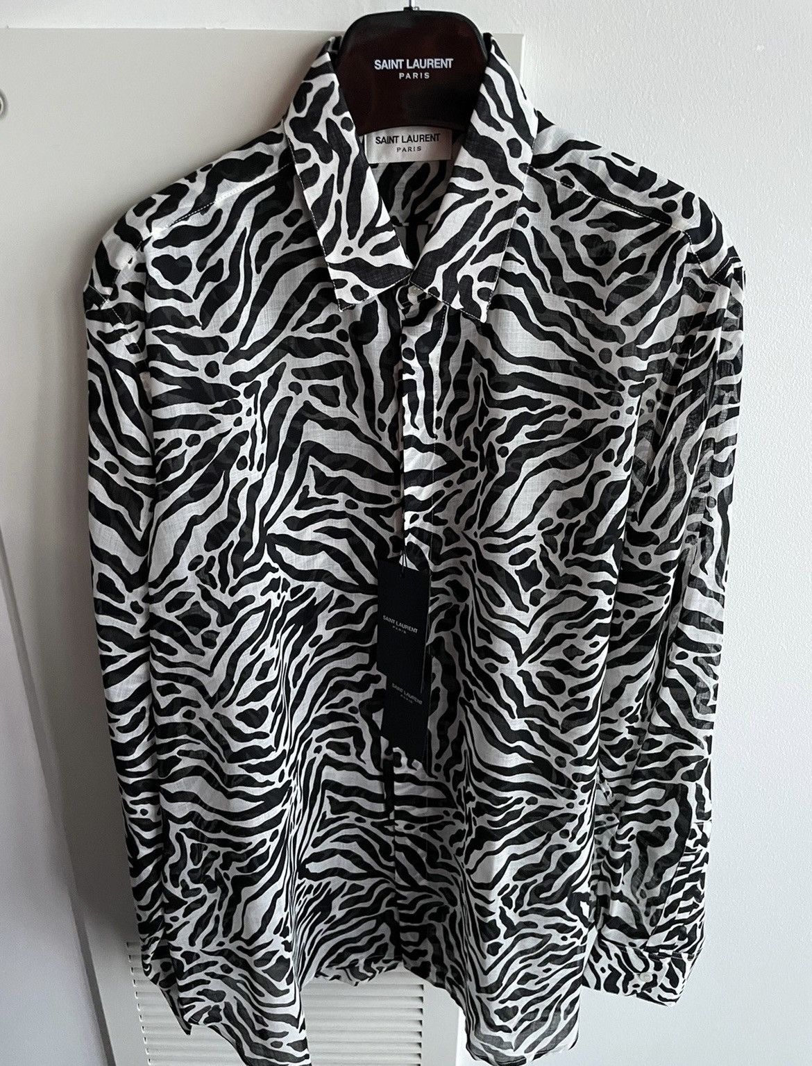 Hedi Slimane × Saint Laurent Paris × Yves Saint Laurent $1,100 Sold Out Brand NEW Rare Iconic Runway Zebra Shirt Size US M / EU 48-50 / 2 - 13 Thumbnail