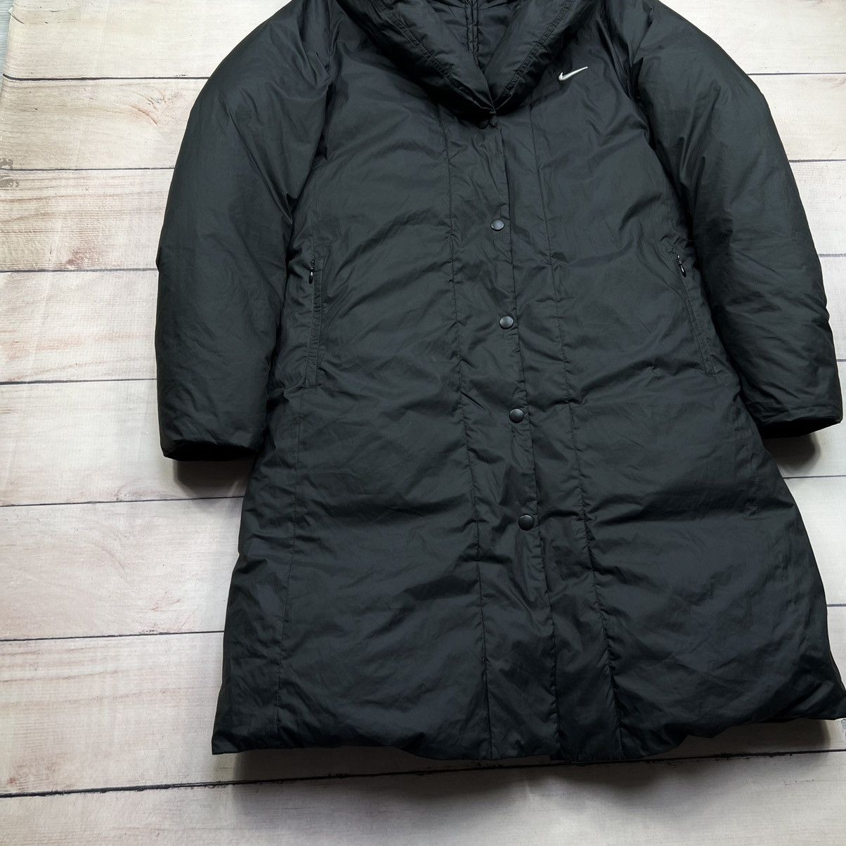Nike × Vintage Vintage Nike Swoosh Black Down Parka Jacket Retro Y2K Size M / US 6-8 / IT 42-44 - 2 Thumbnail