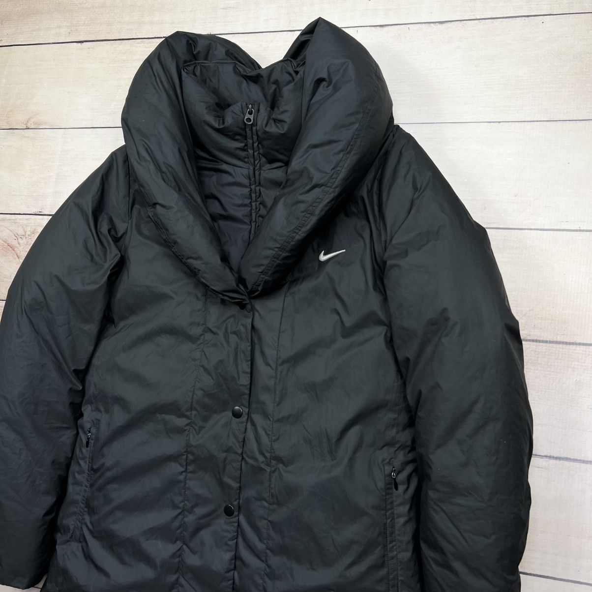 Nike × Vintage Vintage Nike Swoosh Black Down Parka Jacket Retro Y2K Size M / US 6-8 / IT 42-44 - 3 Thumbnail