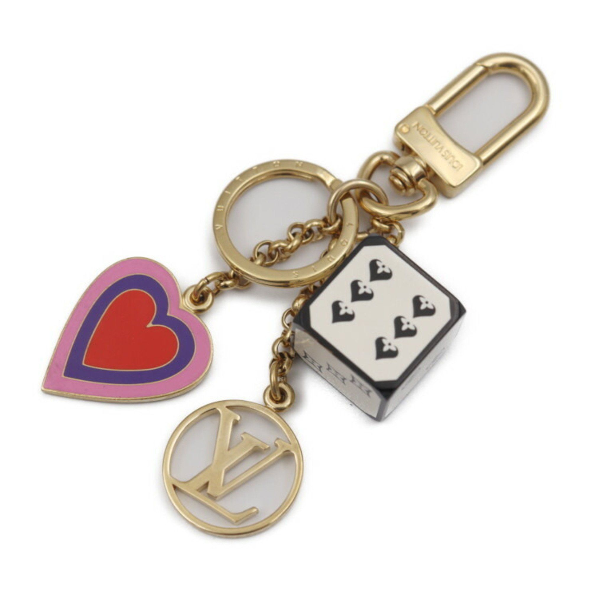 Louis Vuitton Louis Vuitton Portocre Game On Staking Keychain MP2913 Metal  Gold White Black LV Circle Heart Dice Key Ring Bag Charm Biton