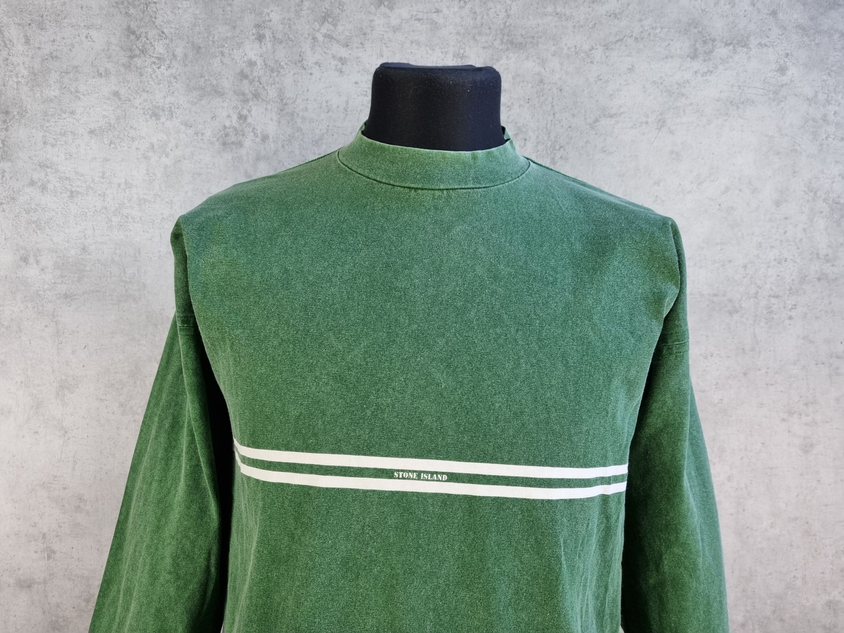Stone Island × Vintage 90s Stone Island Vintage Faded Green Logo Long Sleeve Size US S / EU 44-46 / 1 - 1 Thumbnail