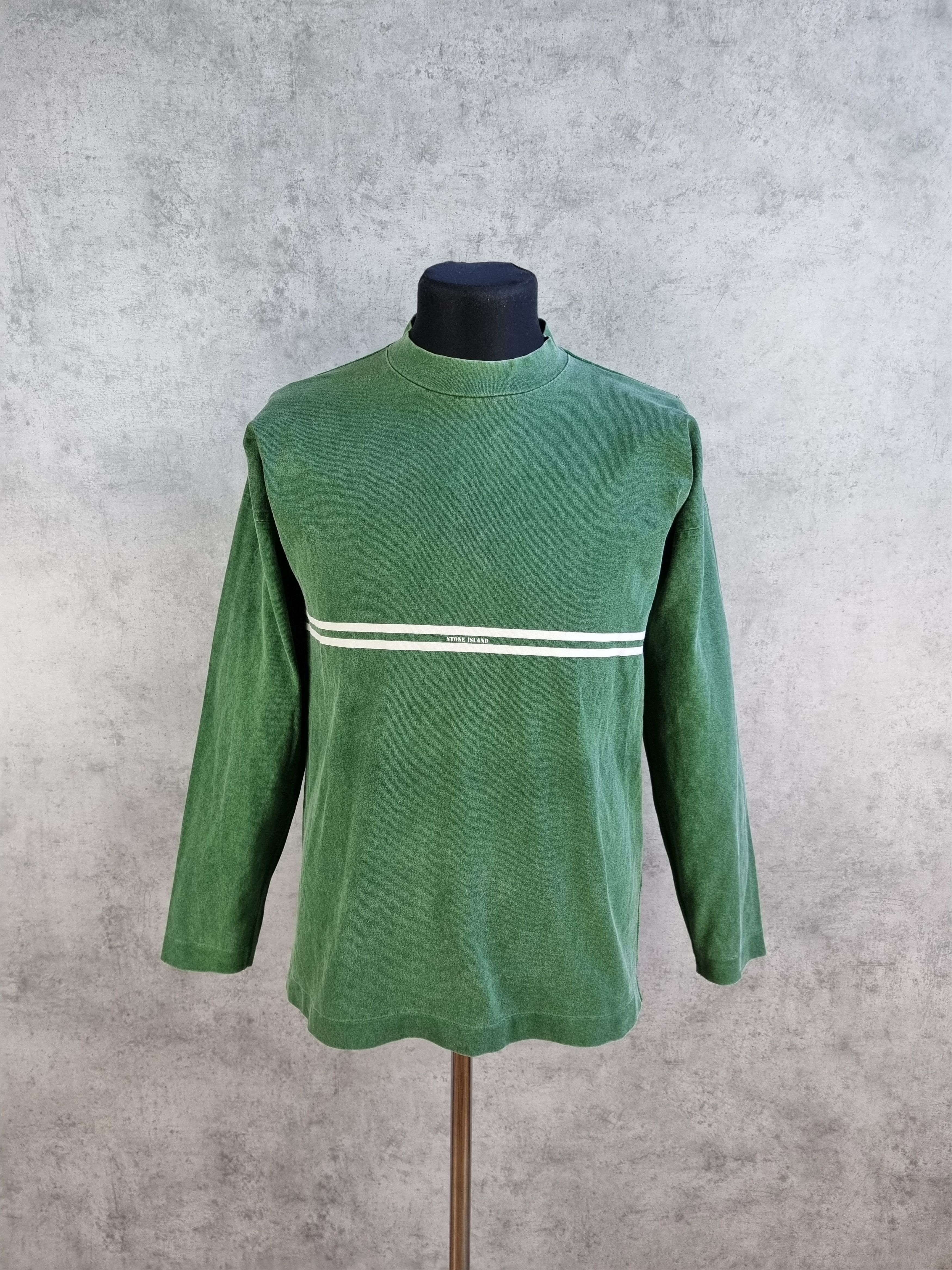 Stone Island × Vintage 90s Stone Island Vintage Faded Green Logo Long Sleeve Size US S / EU 44-46 / 1 - 4 Thumbnail