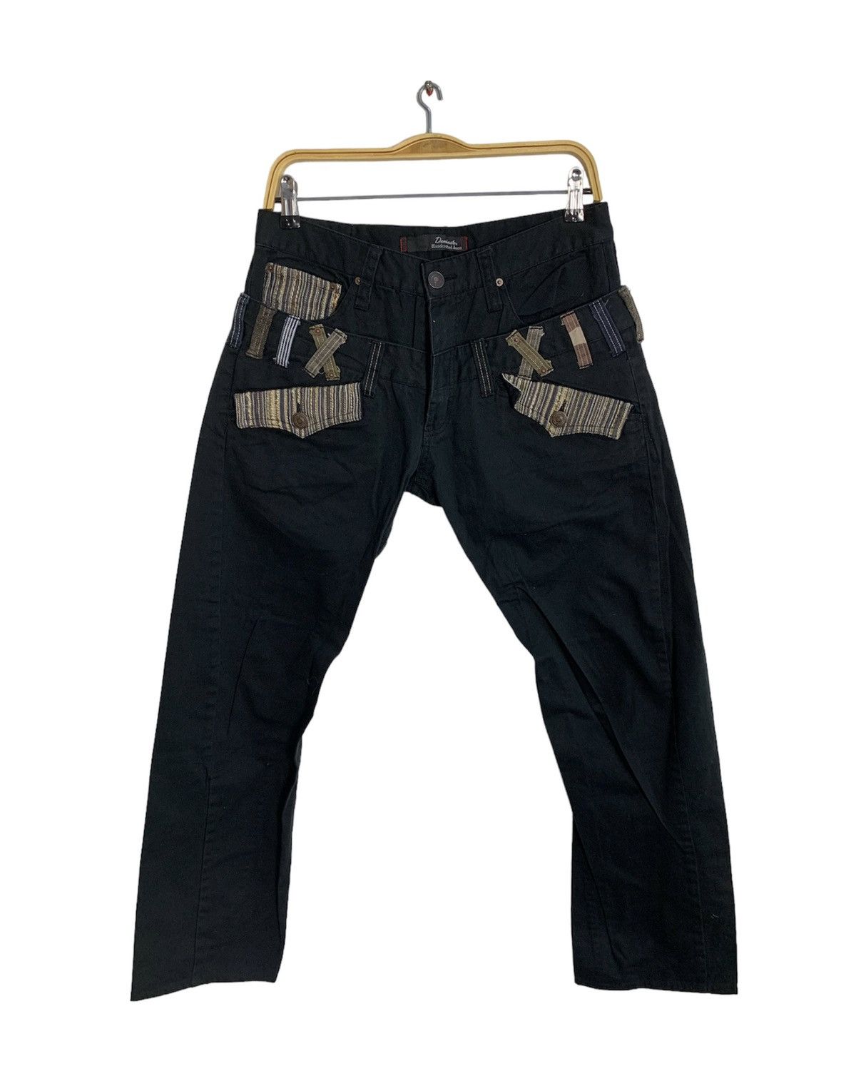 Image of Vintage Double Waist Jeans Patchworks Dominate Handcrafted Pocket in Black, Men's (Size 31)