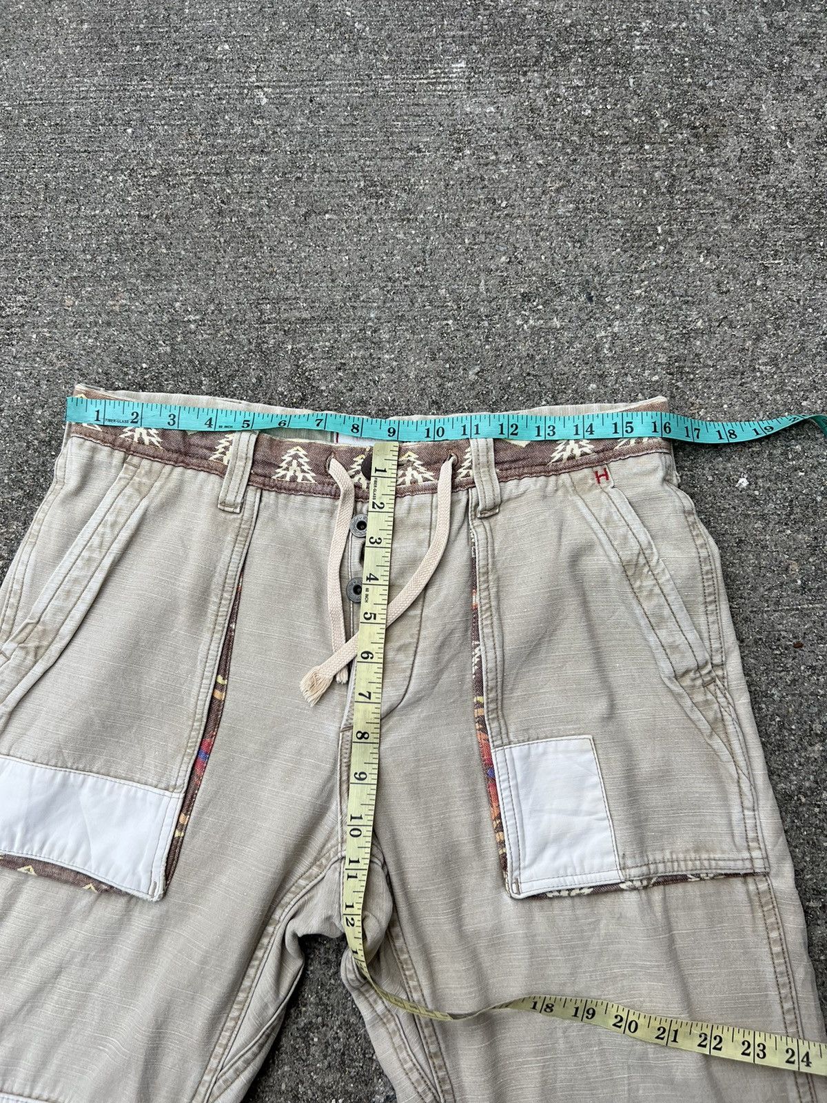 Vintage HANALEI Japan Drawstring Patchwork Native Cargo Trouser Pant Size US 31 - 19 Thumbnail