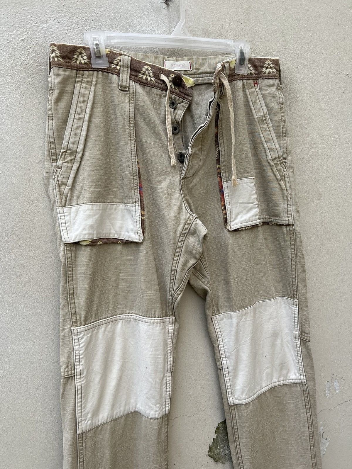 Vintage HANALEI Japan Drawstring Patchwork Native Cargo Trouser Pant Size US 31 - 3 Thumbnail