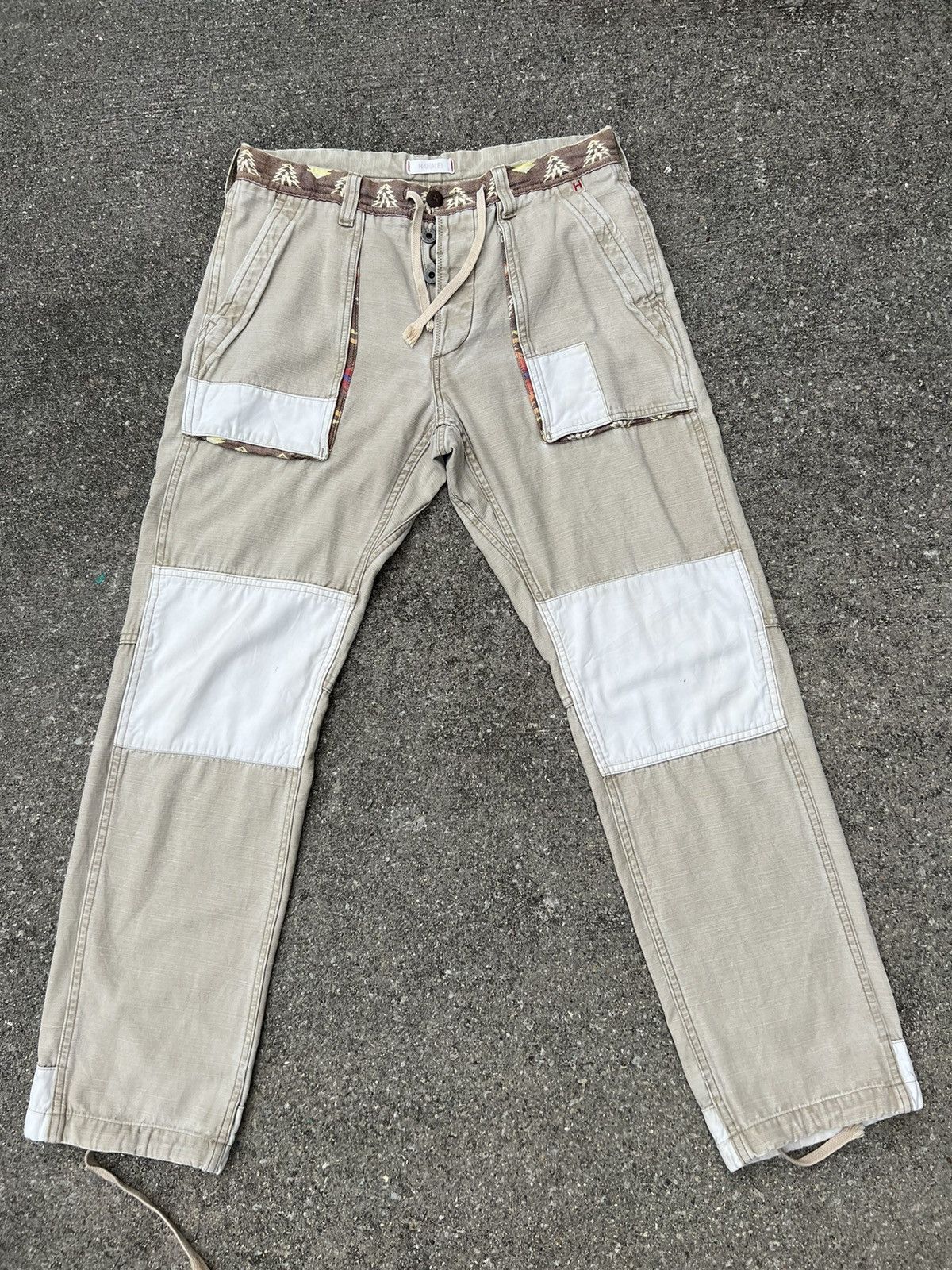 Vintage HANALEI Japan Drawstring Patchwork Native Cargo Trouser Pant Size US 31 - 18 Thumbnail