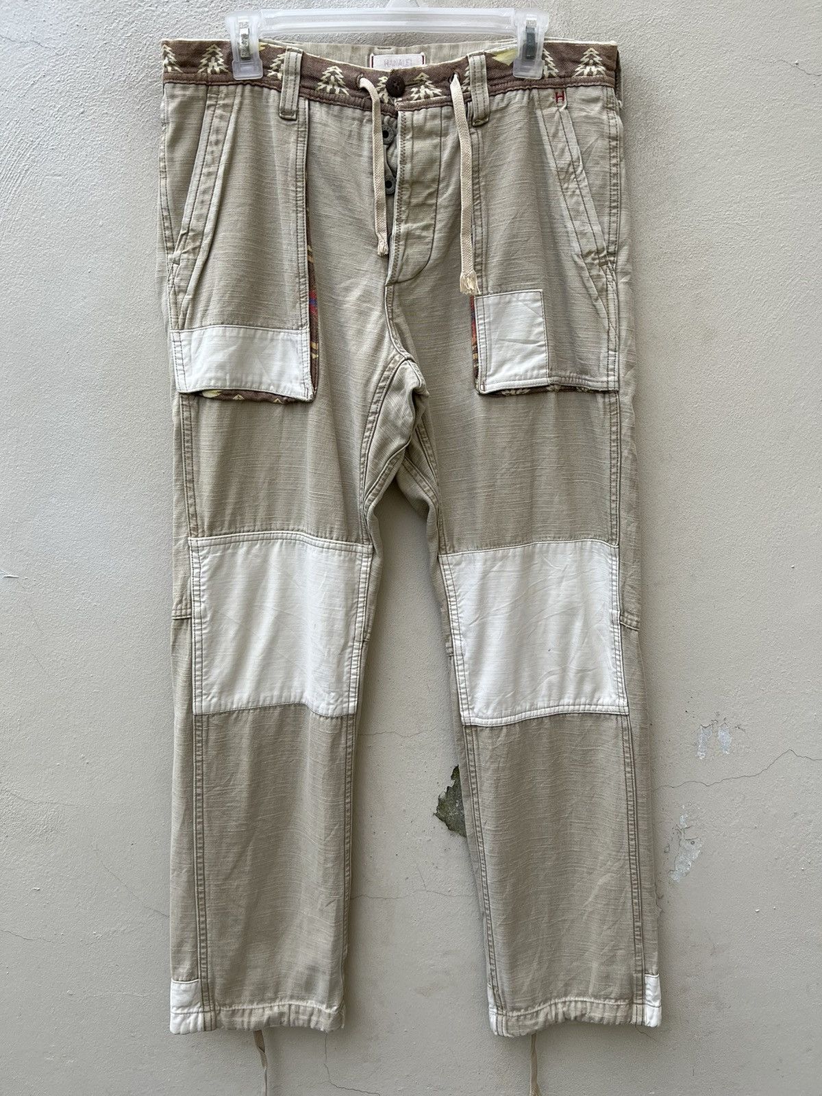 Vintage HANALEI Japan Drawstring Patchwork Native Cargo Trouser Pant Size US 31 - 1 Thumbnail