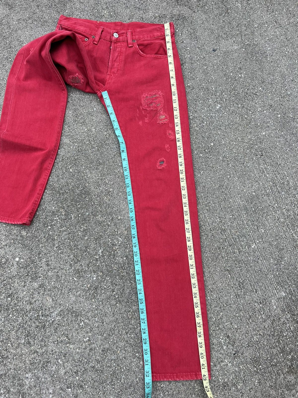 Ralph Lauren Denim & Supply RL Rips Patchwork Distressed Red Denim Size US 28 / EU 44 - 21 Thumbnail