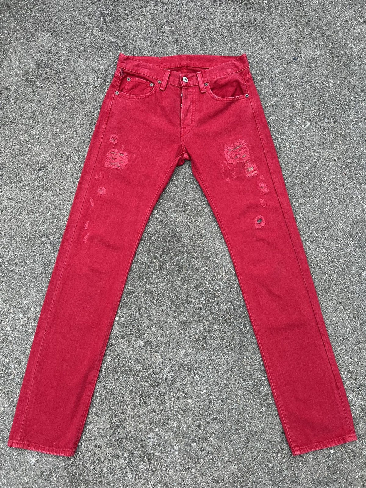 Ralph Lauren Denim & Supply RL Rips Patchwork Distressed Red Denim Size US 28 / EU 44 - 18 Thumbnail