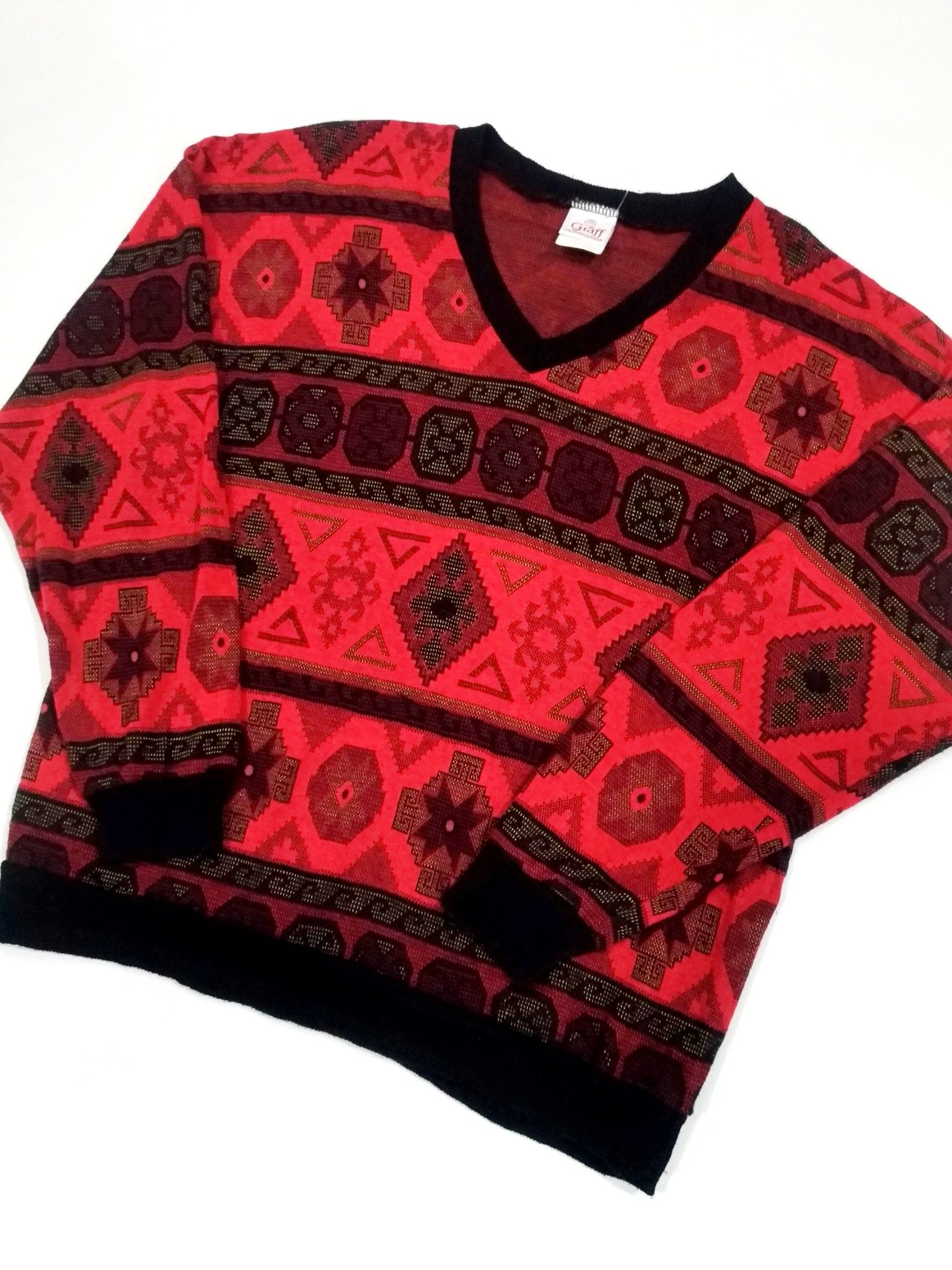 Tribal Streetwear × Vintage RARE! VTG GRAFF TRIBAL SURF STYLE V-NECK SWEATER Size US S / EU 44-46 / 1 - 2 Thumbnail