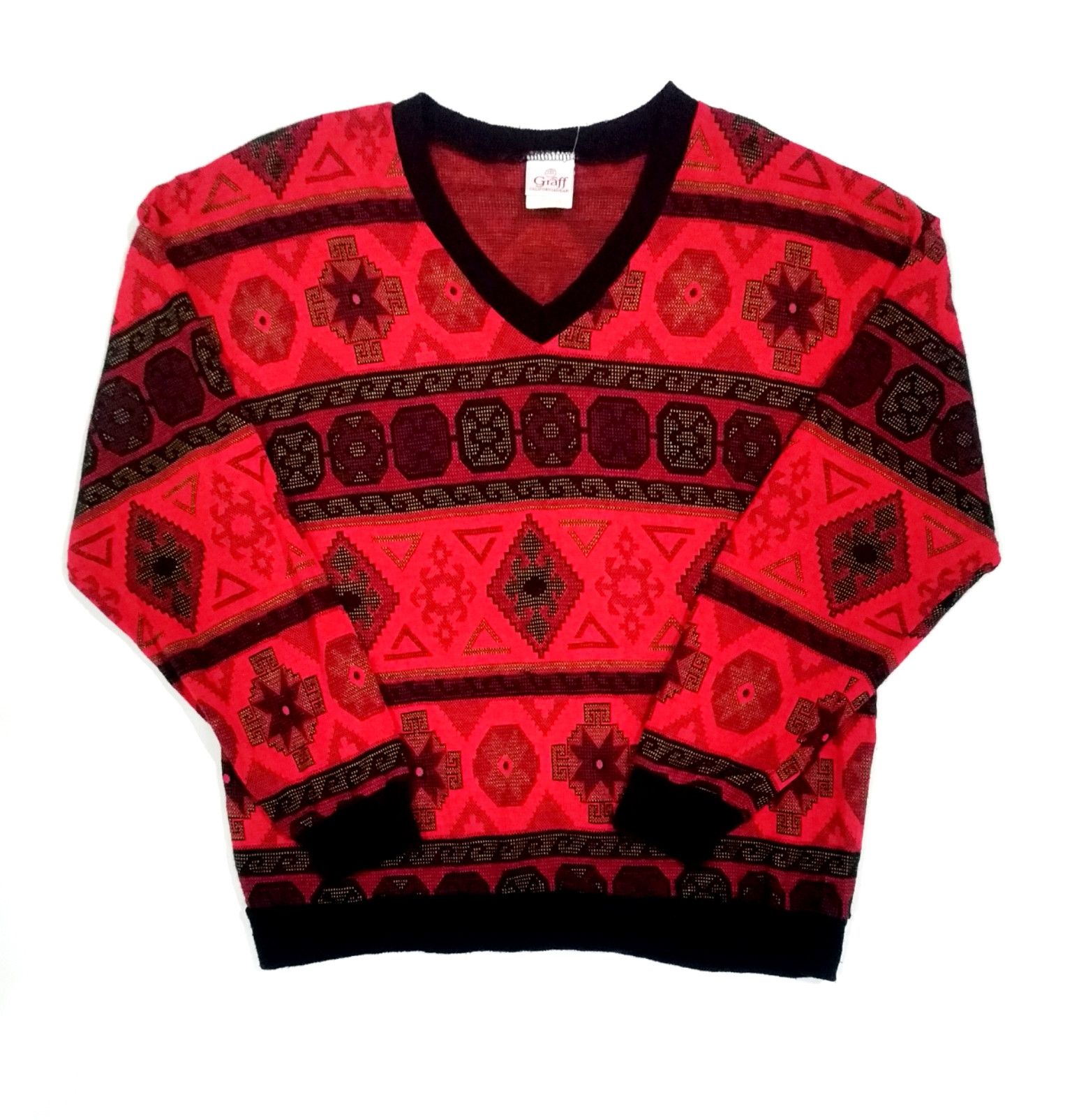 Tribal Streetwear × Vintage RARE! VTG GRAFF TRIBAL SURF STYLE V-NECK SWEATER Size US S / EU 44-46 / 1 - 1 Thumbnail