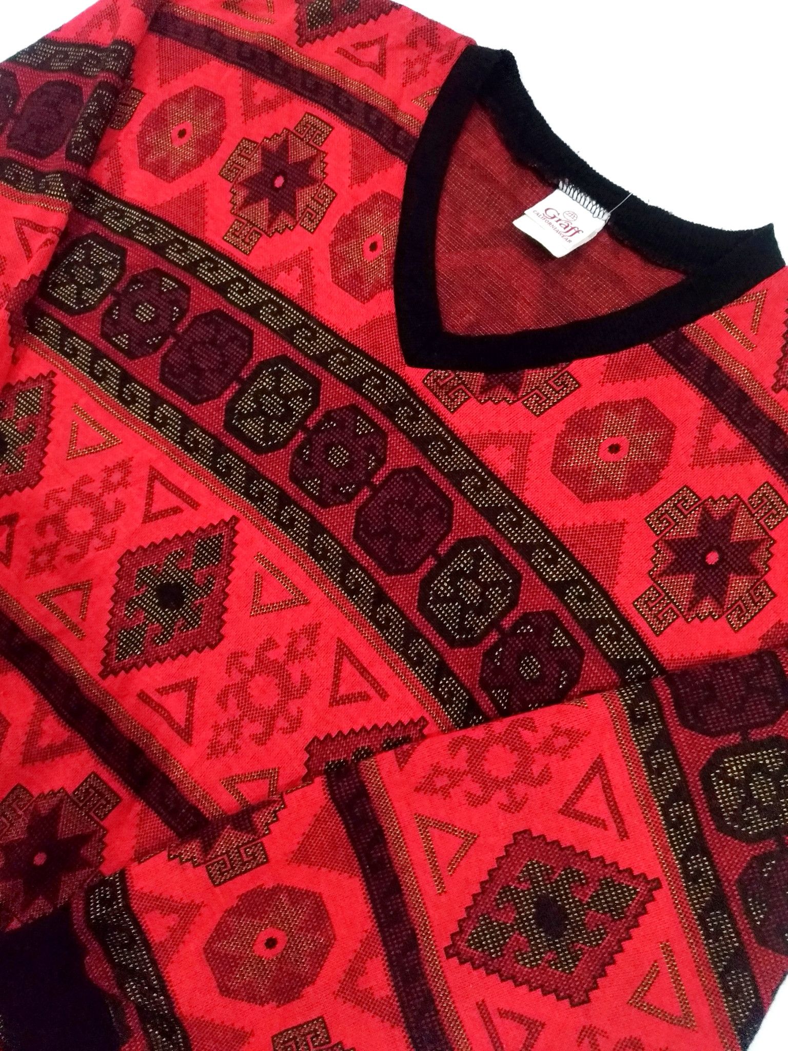 Tribal Streetwear × Vintage RARE! VTG GRAFF TRIBAL SURF STYLE V-NECK SWEATER Size US S / EU 44-46 / 1 - 3 Thumbnail