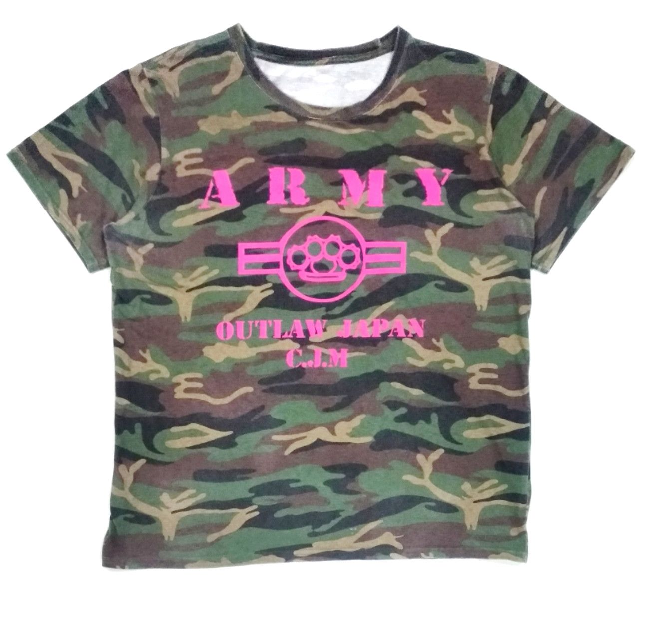 Japanese Brand RARE! OUTLAW JAPAN C.J.M "ARMY" WOODLAND CAMO T-SHIRT Size US XL / EU 56 / 4 - 1 Thumbnail