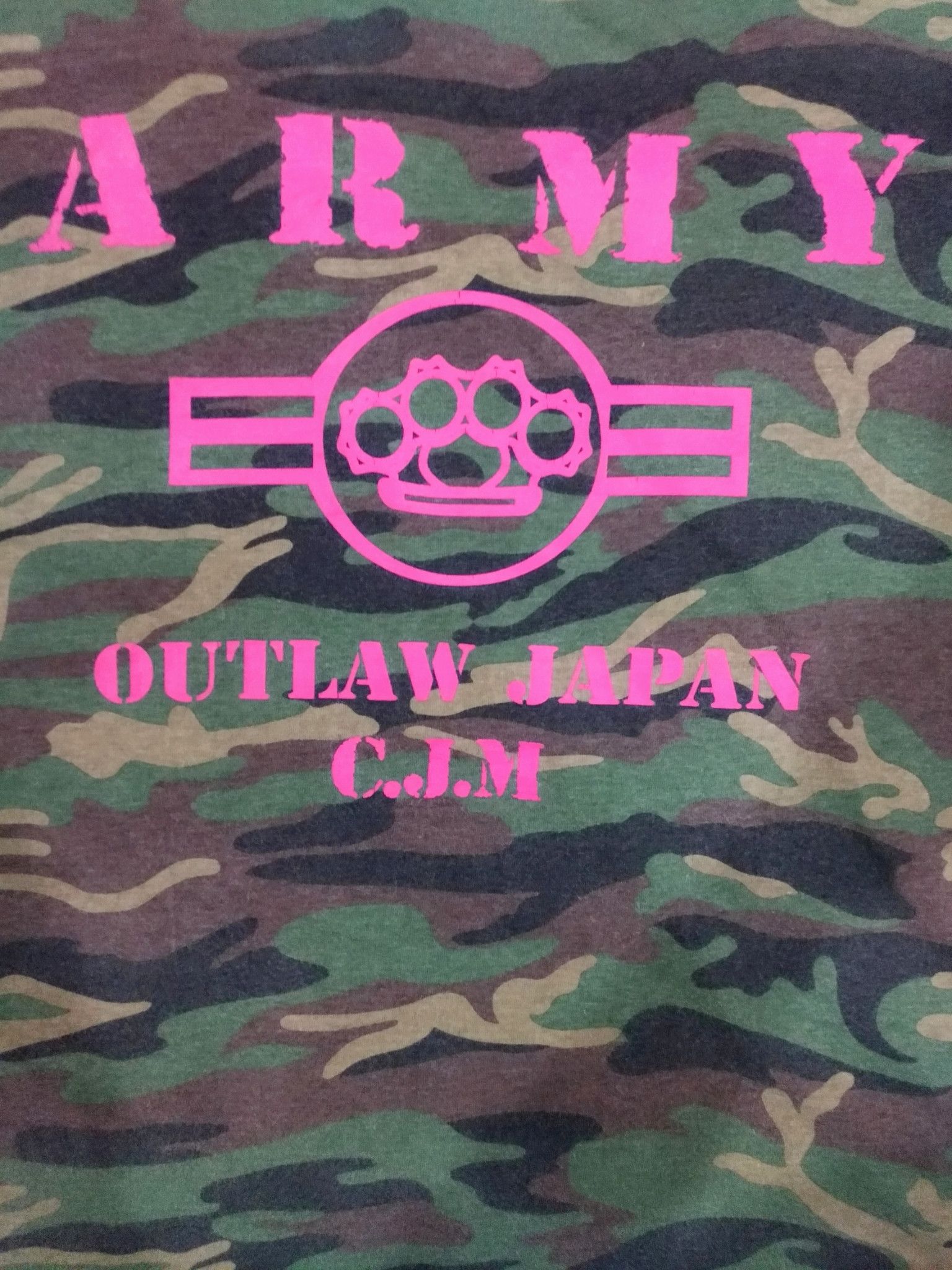 Japanese Brand RARE! OUTLAW JAPAN C.J.M "ARMY" WOODLAND CAMO T-SHIRT Size US XL / EU 56 / 4 - 5 Thumbnail