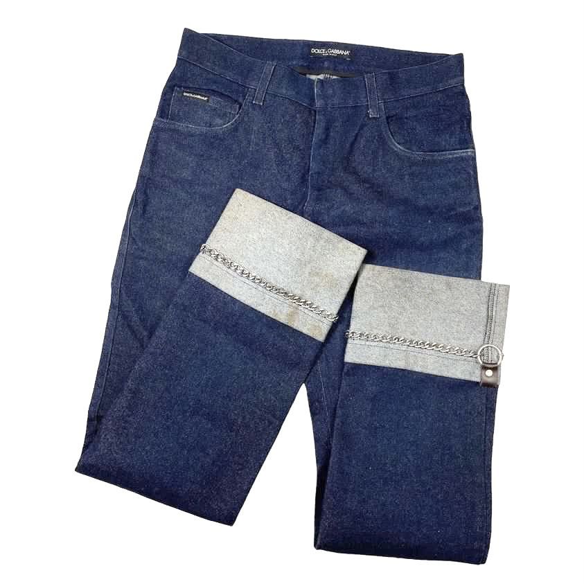 Dolce & Gabbana Turn Up Jeans With Chain Bondage Hem Size US 32 / EU 48 - 1 Thumbnail