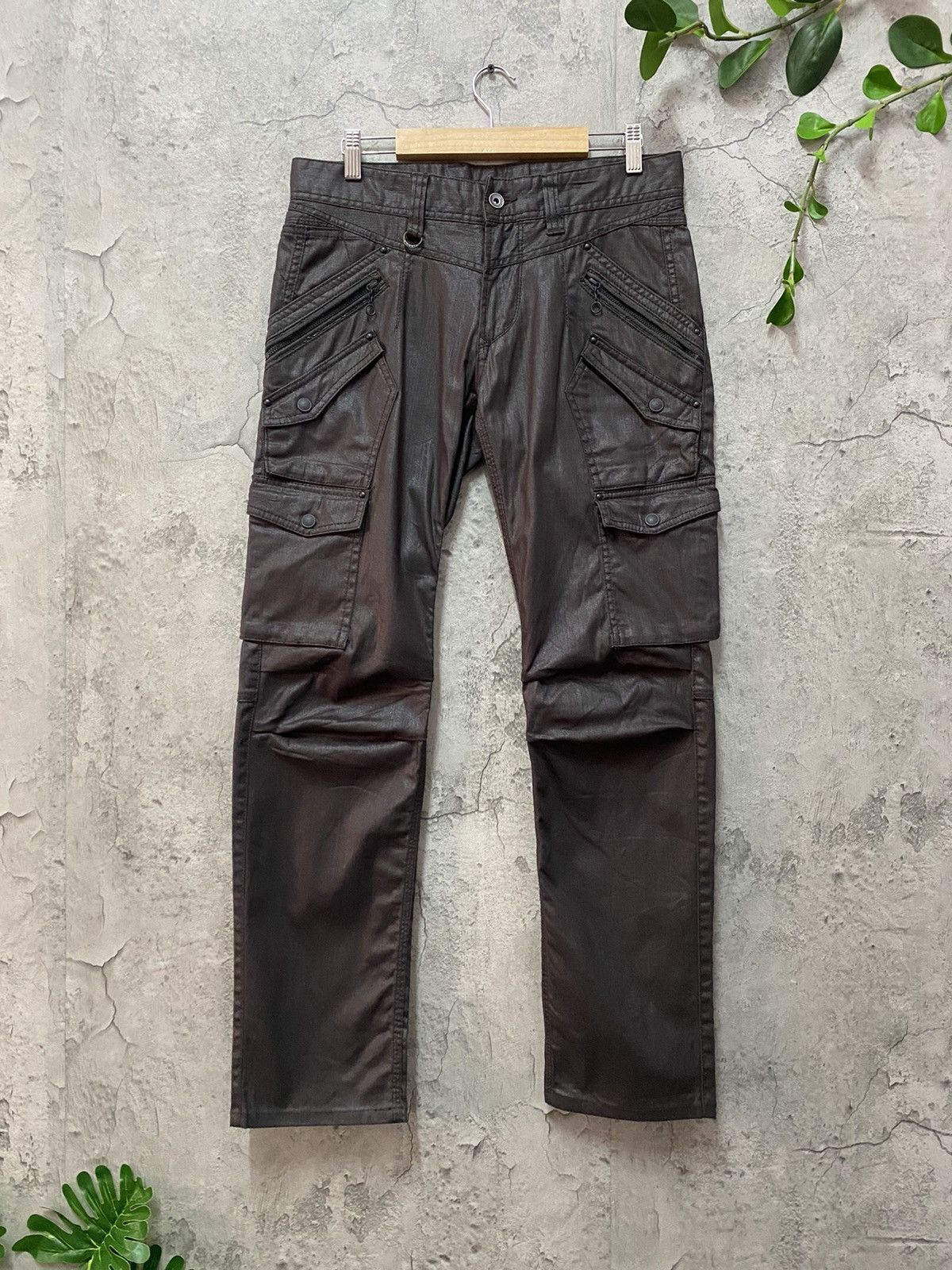 Japanese Brand × Other Nicole Club Waxed Denim Multipocket Tactical Cargo Pants Size US 31 - 1 Thumbnail
