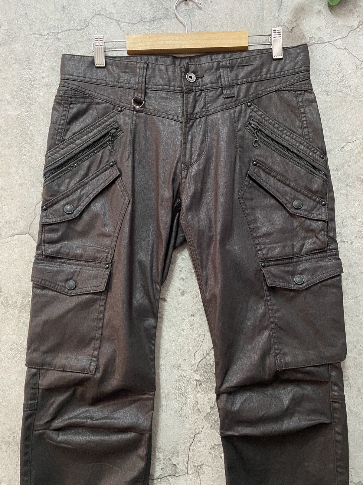 Japanese Brand × Other Nicole Club Waxed Denim Multipocket Tactical Cargo Pants Size US 31 - 4 Thumbnail