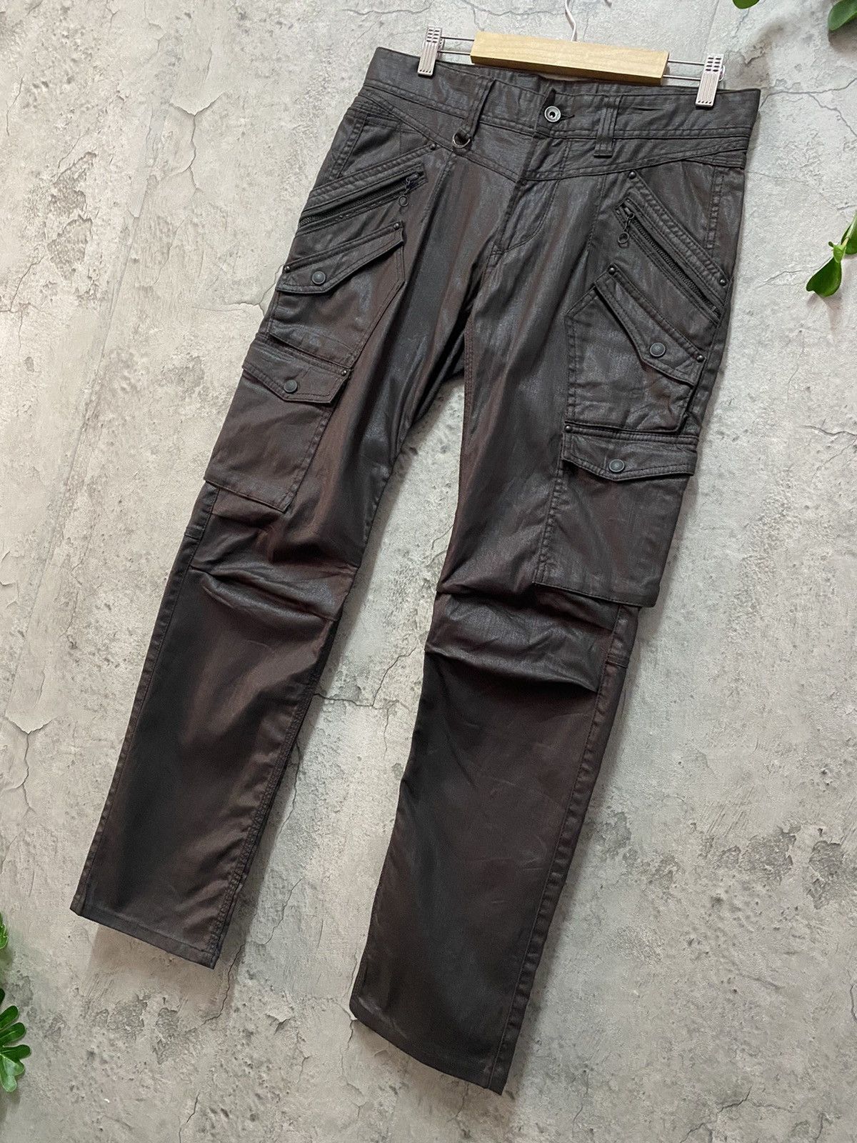 Japanese Brand × Other Nicole Club Waxed Denim Multipocket Tactical Cargo Pants Size US 31 - 3 Thumbnail