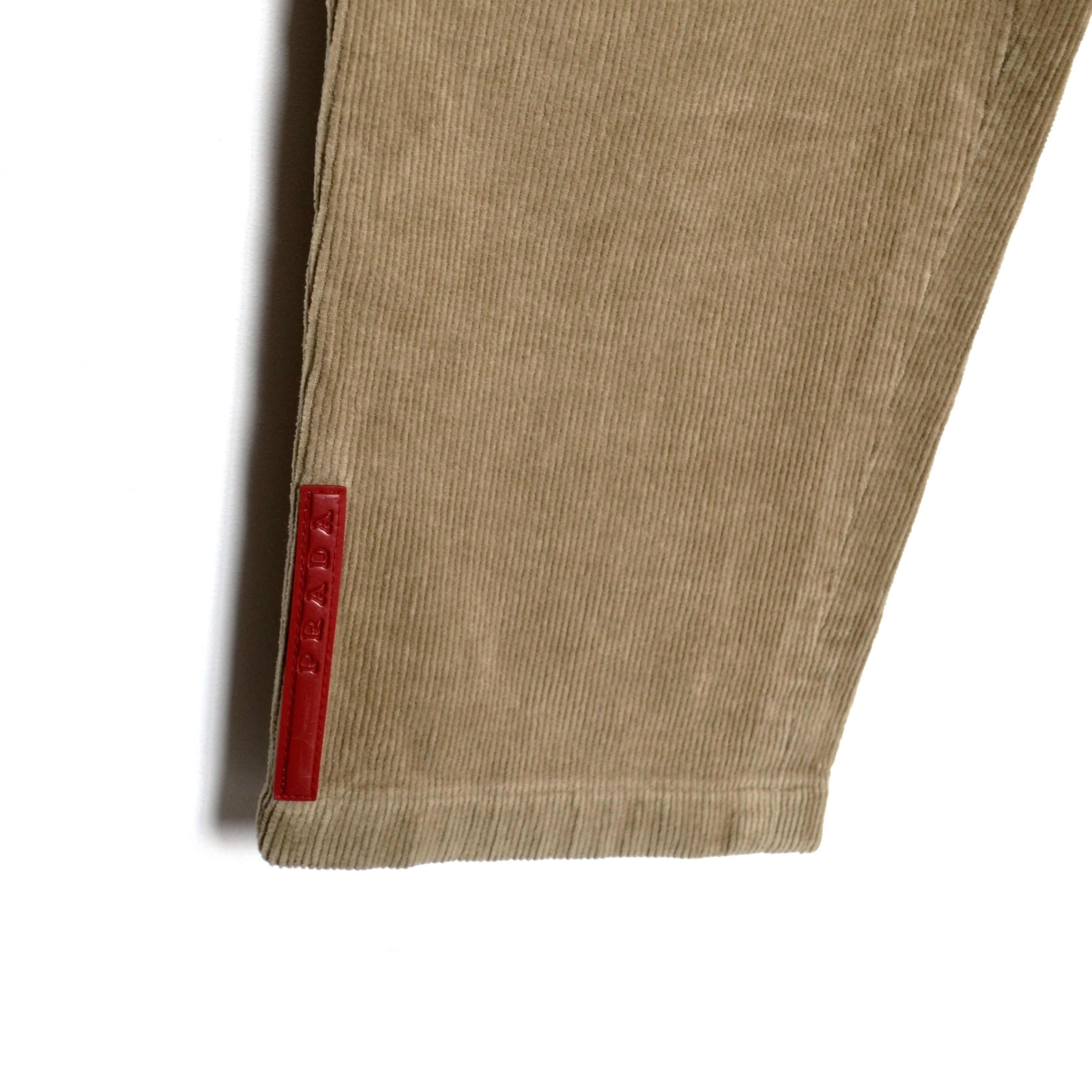 PRADA Pants Trousers Red Tab Corduroy Brown Cotton Zip