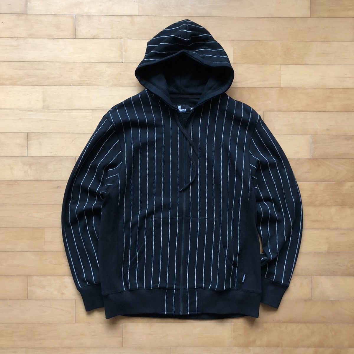 image of Undefeated Pinstripe Zip Up XL in Black, Men's