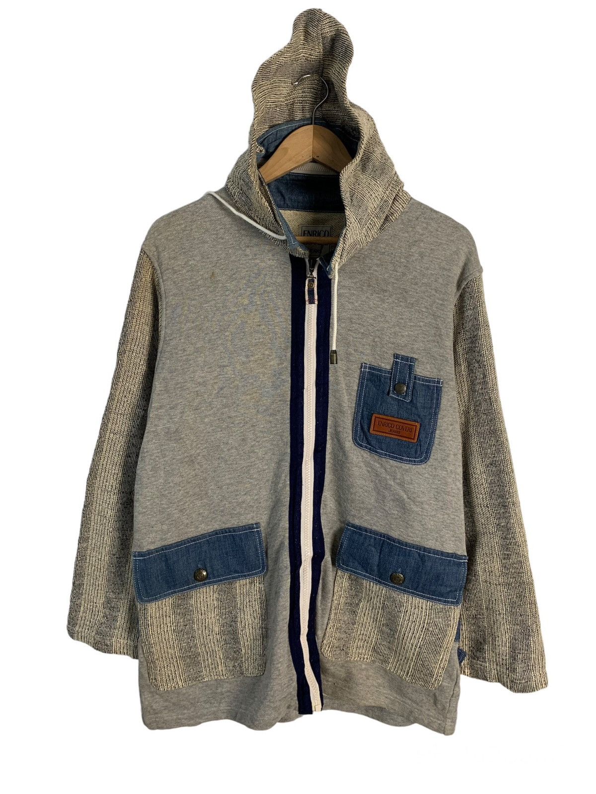 image of Enrico Coveri Jeans Zipper Sweater Jacket in Grey, Men's (Size Medium)
