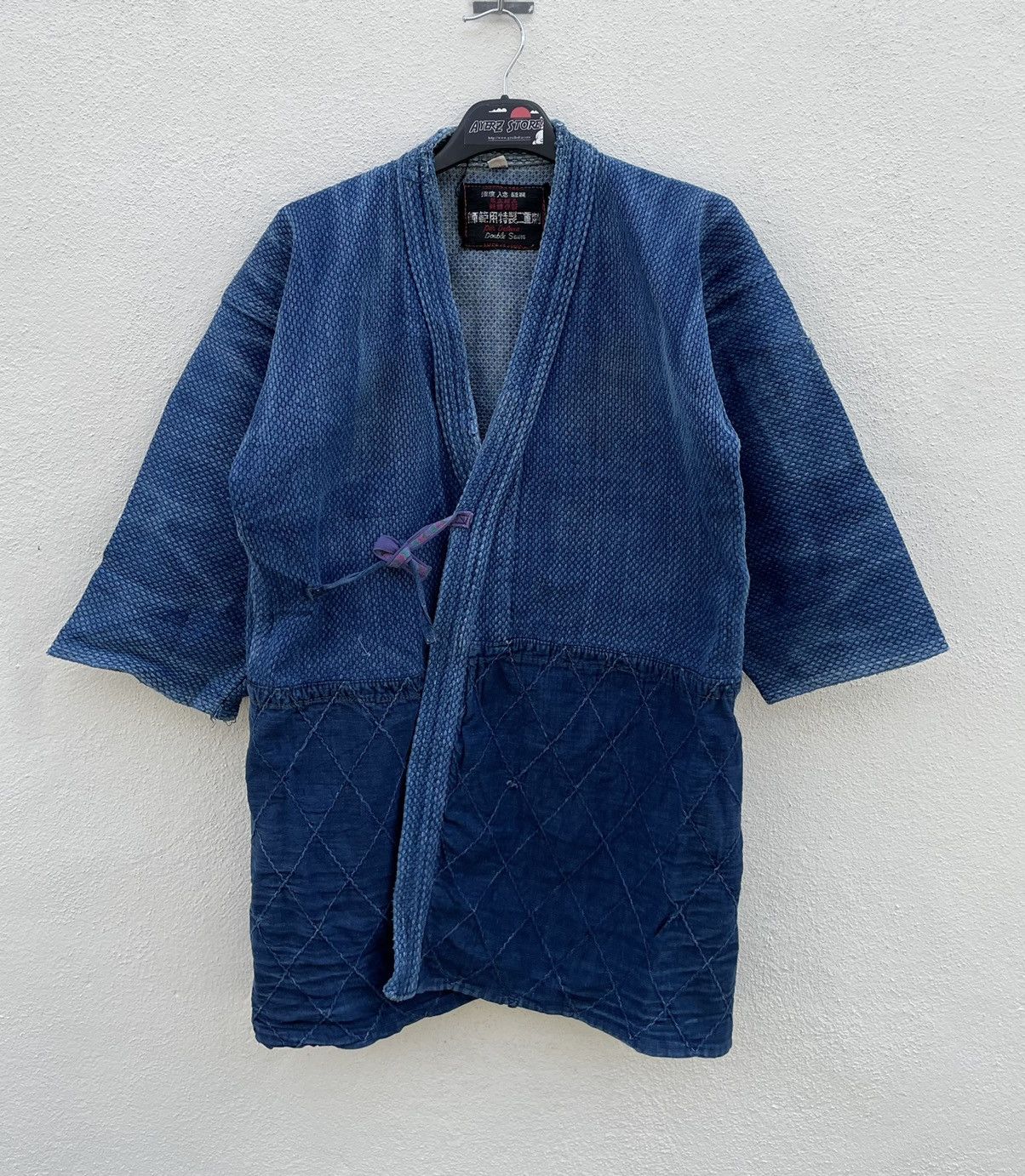 Indigo × Japanese Brand vintage Kimono Indigo Sashiko Faded Boro Stitching Cardigan Size US M / EU 48-50 / 2 - 1 Thumbnail