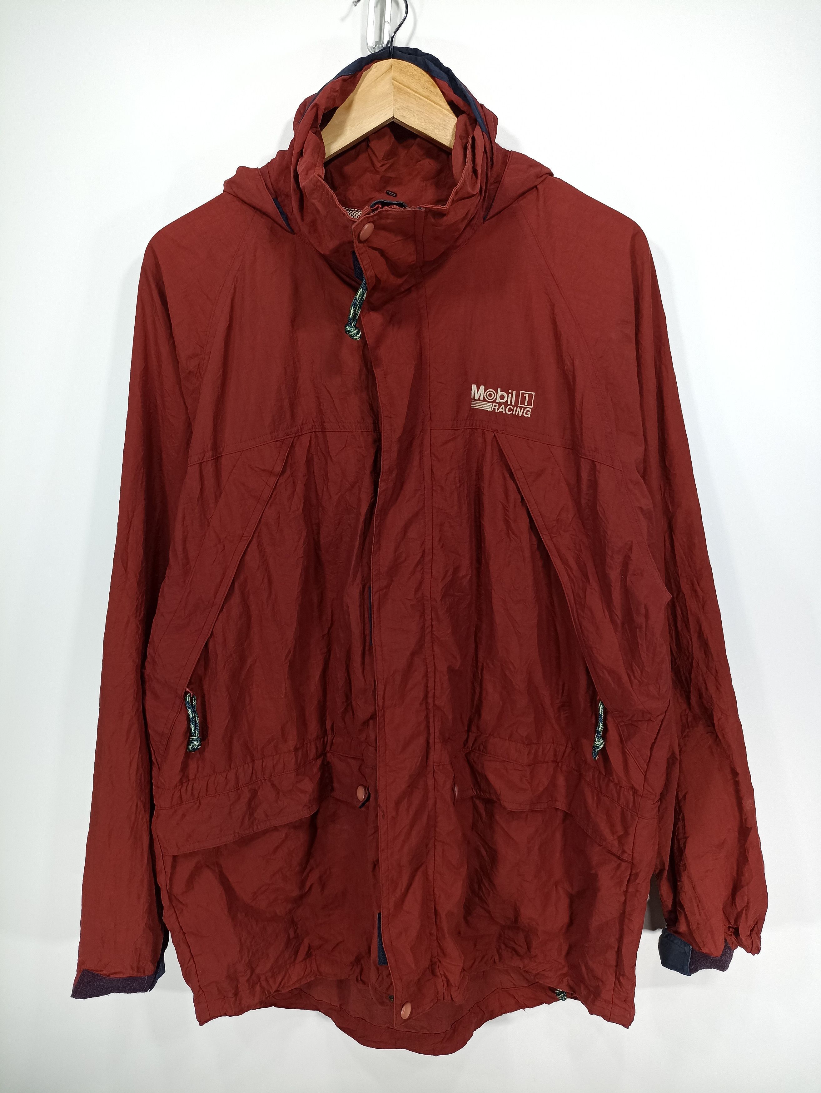image of Mobil Racing Nylon Jacket Hoodies in Burgandy, Men's (Size XL)