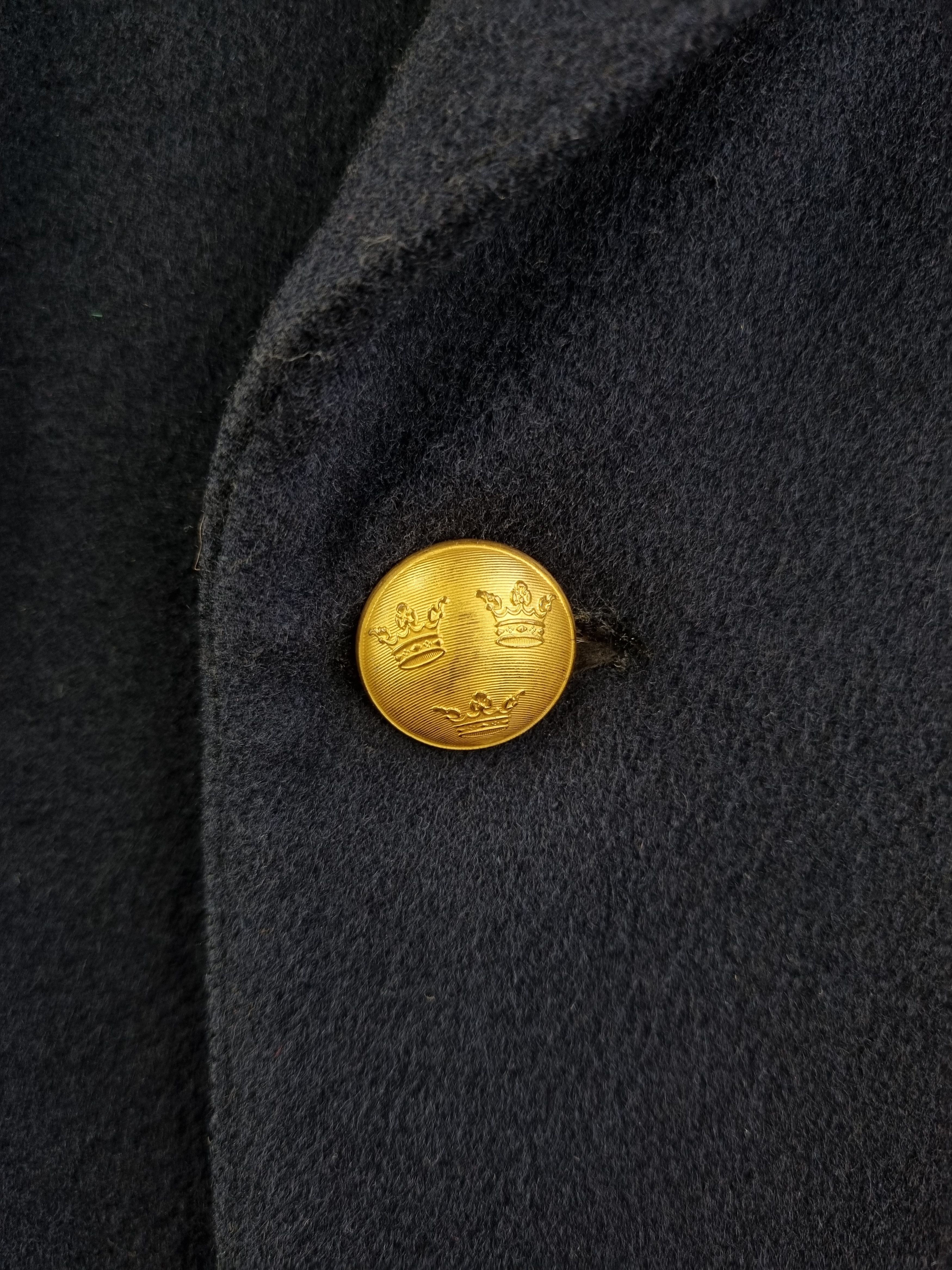 Vintage 80s Military Swedish Army Navy Wool Coat Double Breasted Size US L / EU 52-54 / 3 - 6 Thumbnail