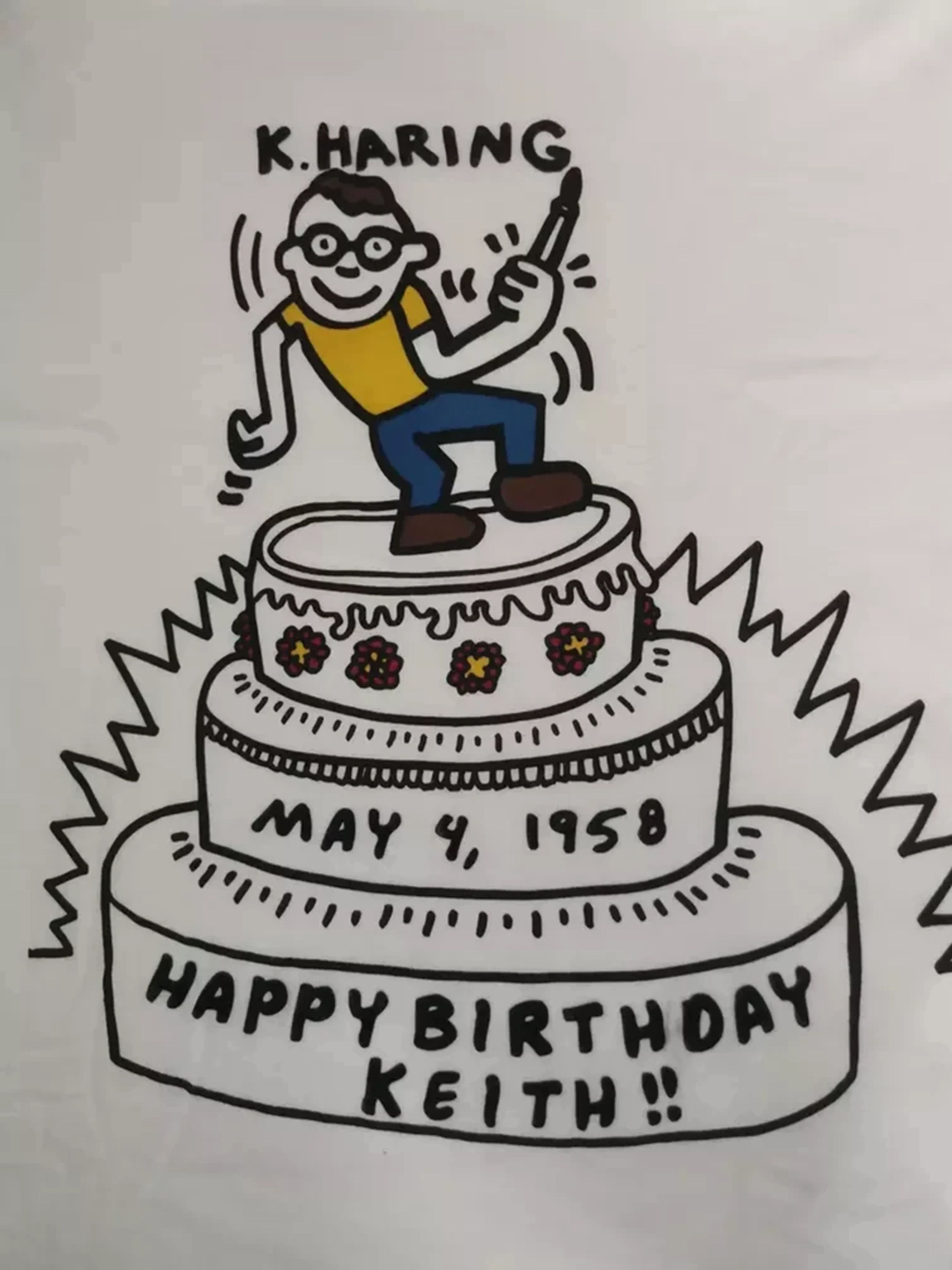 Japanese Brand Vintage Keith Haring Happy Birthday Designer Graffiti Art Size US L / EU 52-54 / 3 - 2 Thumbnail