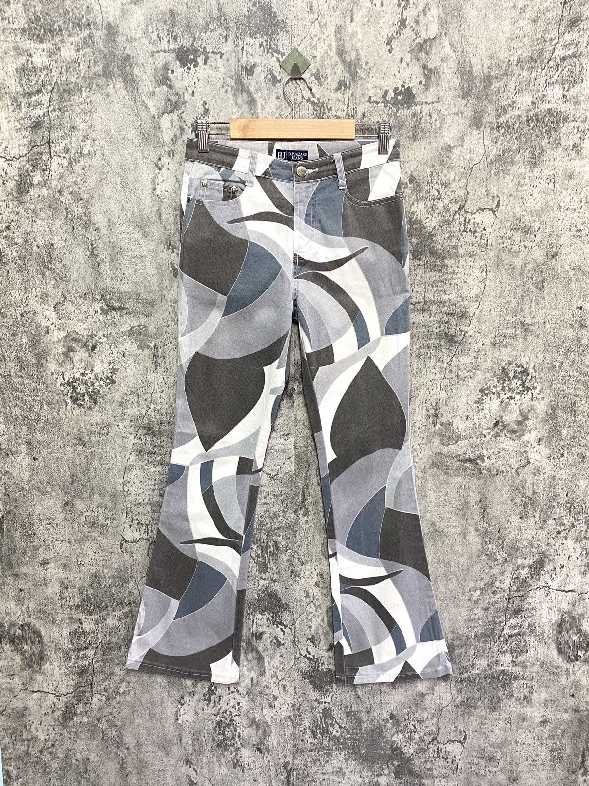image of Designer Japanese Haphazard Jeans Abstract Flared Design Pants in Grey, Men's (Size 26)