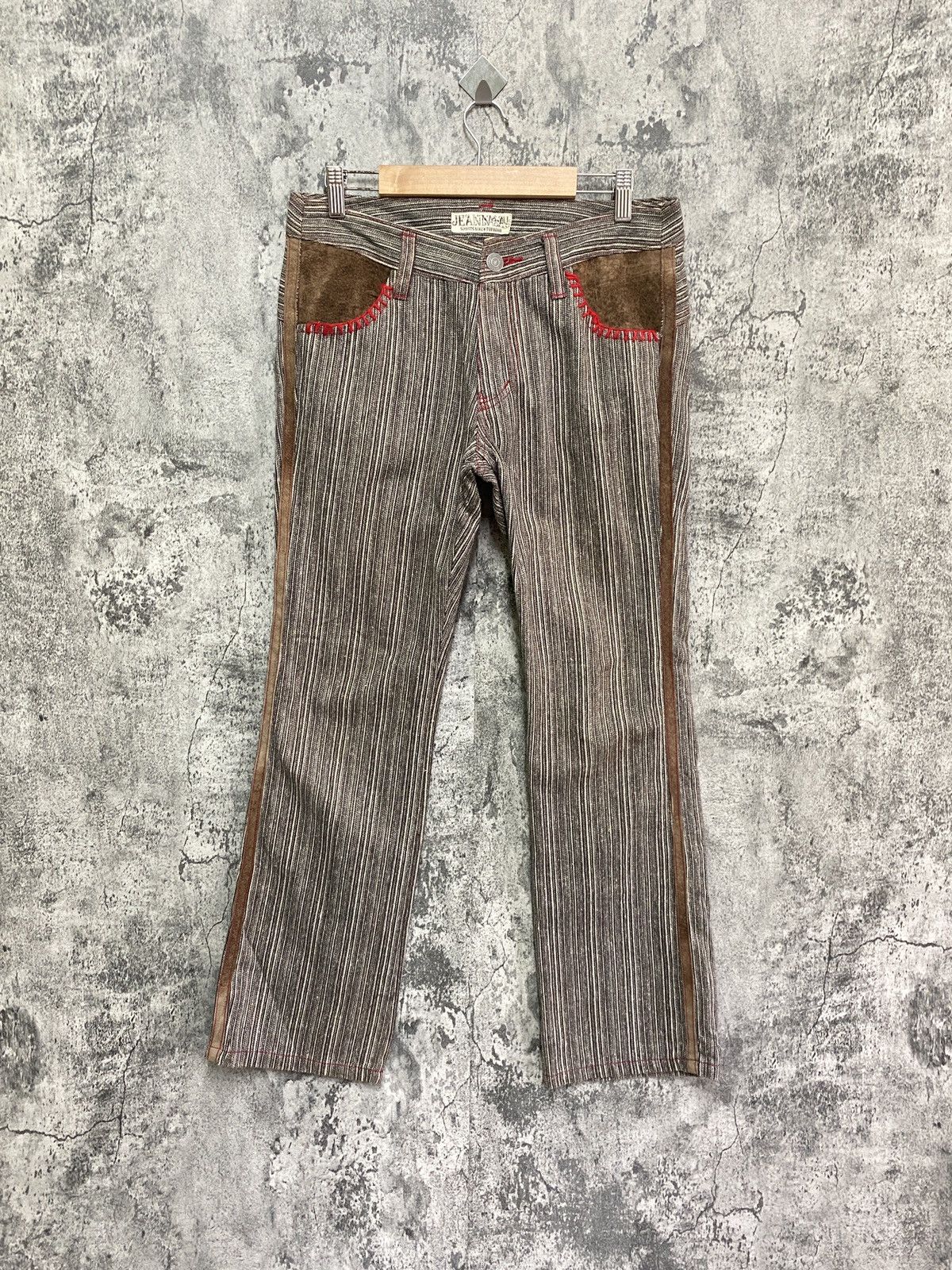 Designer × Japanese Brand × Vintage Vintage JEAN NASSAUS Striped Flared Leather Pocket Pant Size US 30 / EU 46 - 1 Thumbnail