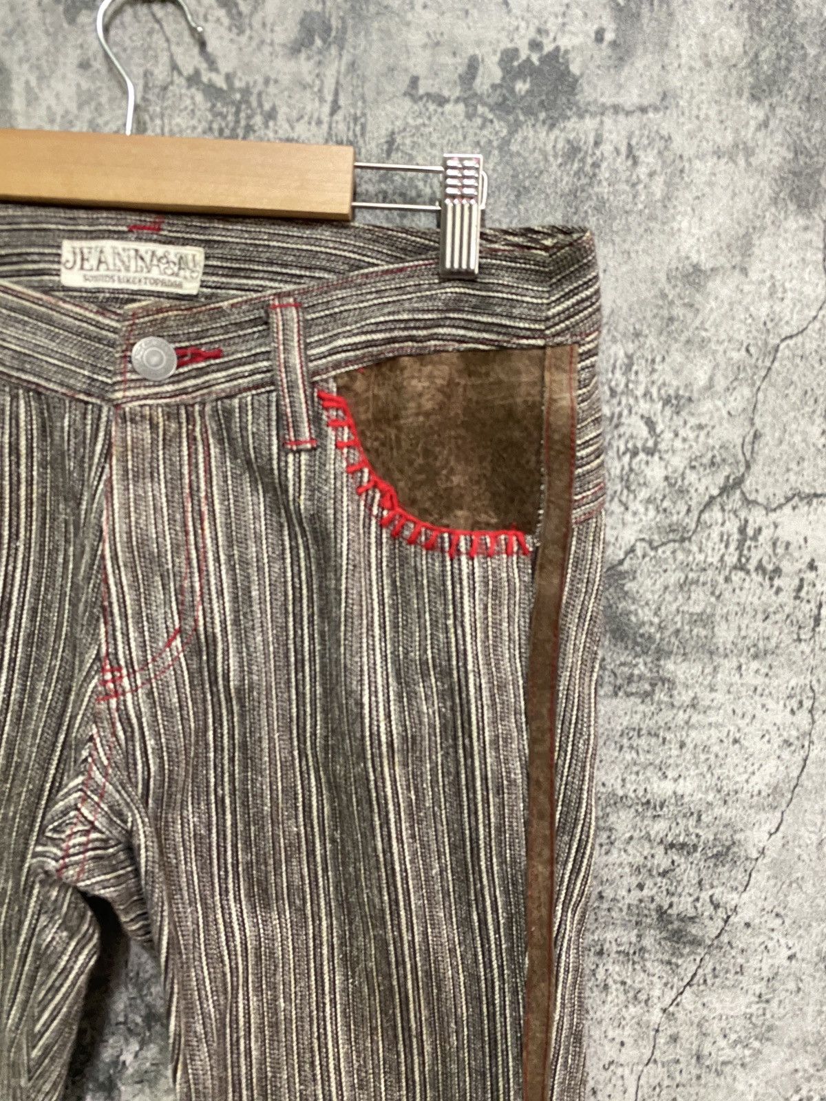 Designer × Japanese Brand × Vintage Vintage JEAN NASSAUS Striped Flared Leather Pocket Pant Size US 30 / EU 46 - 5 Thumbnail