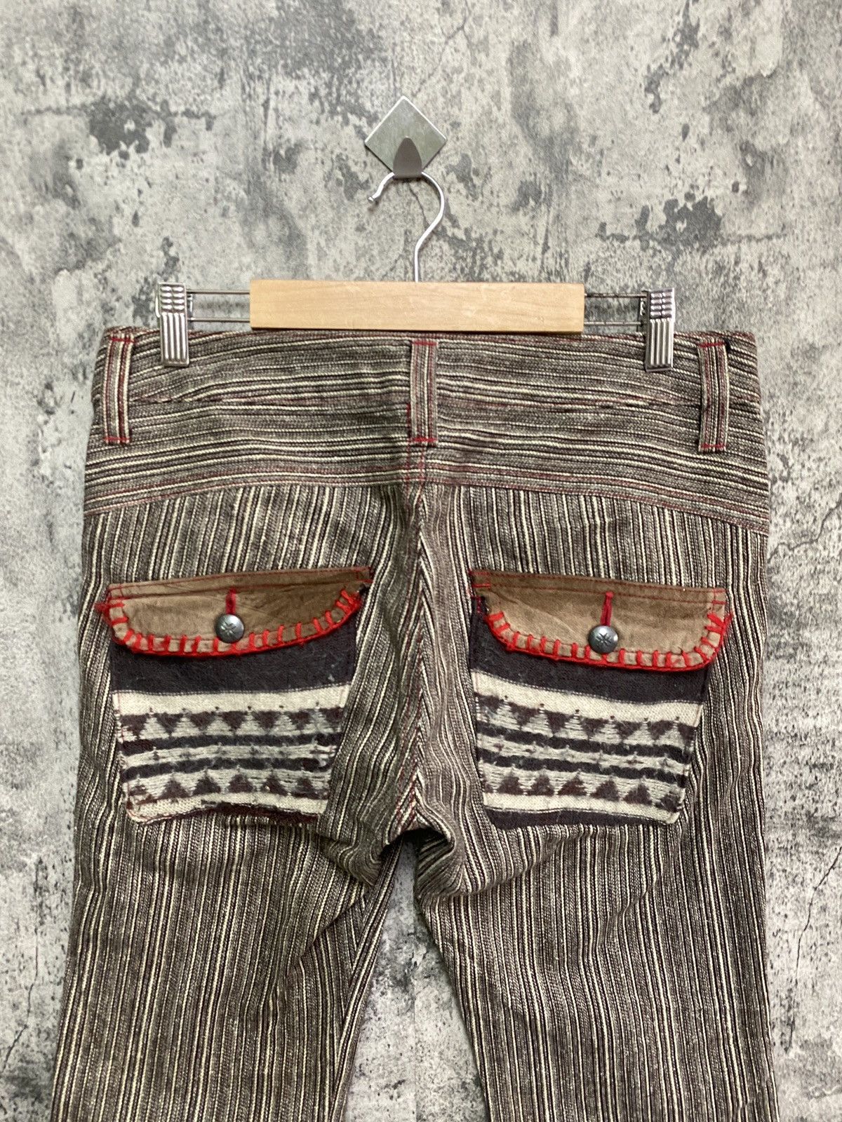 Designer × Japanese Brand × Vintage Vintage JEAN NASSAUS Striped Flared Leather Pocket Pant Size US 30 / EU 46 - 9 Thumbnail
