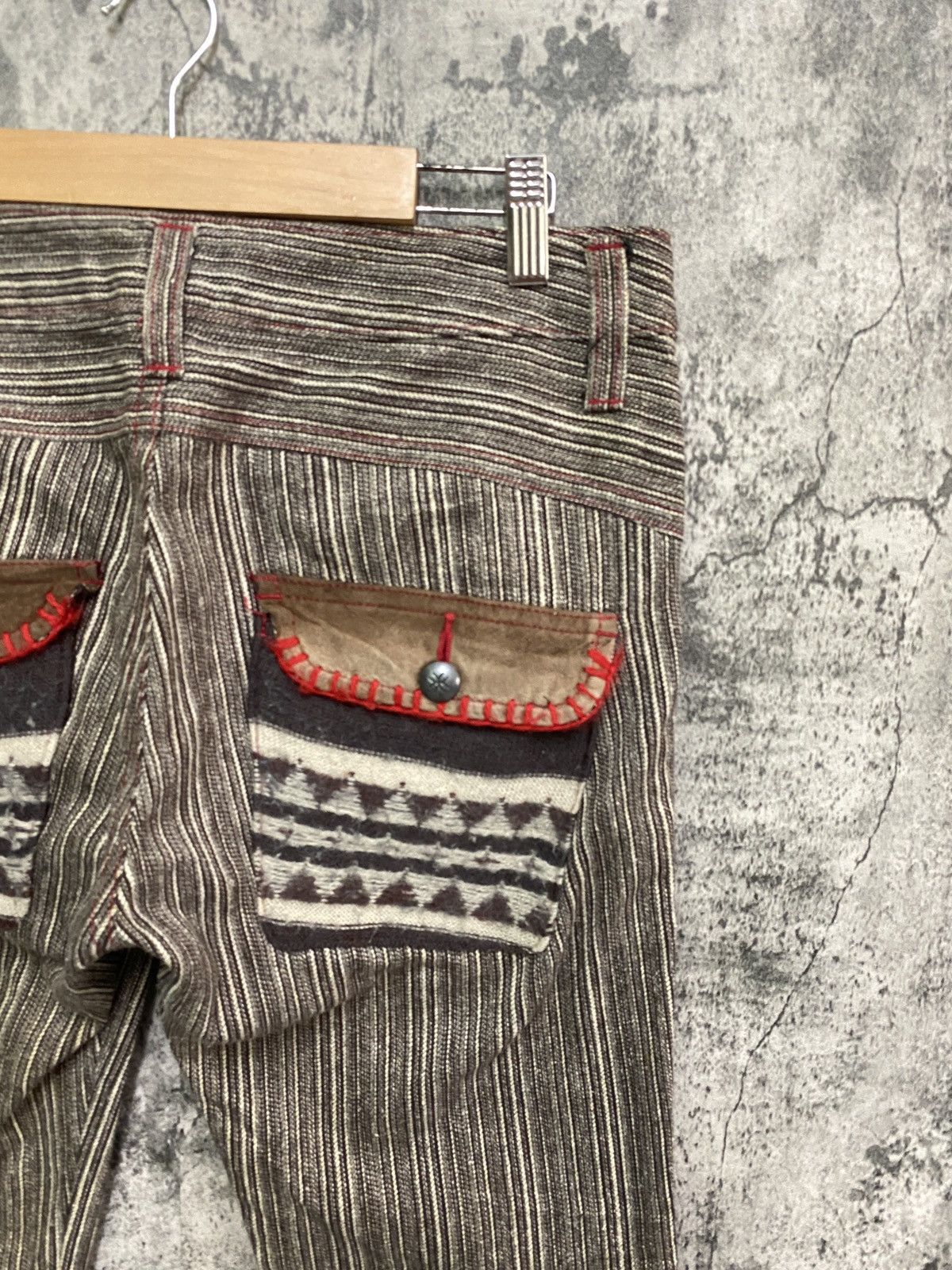 Designer × Japanese Brand × Vintage Vintage JEAN NASSAUS Striped Flared Leather Pocket Pant Size US 30 / EU 46 - 11 Thumbnail
