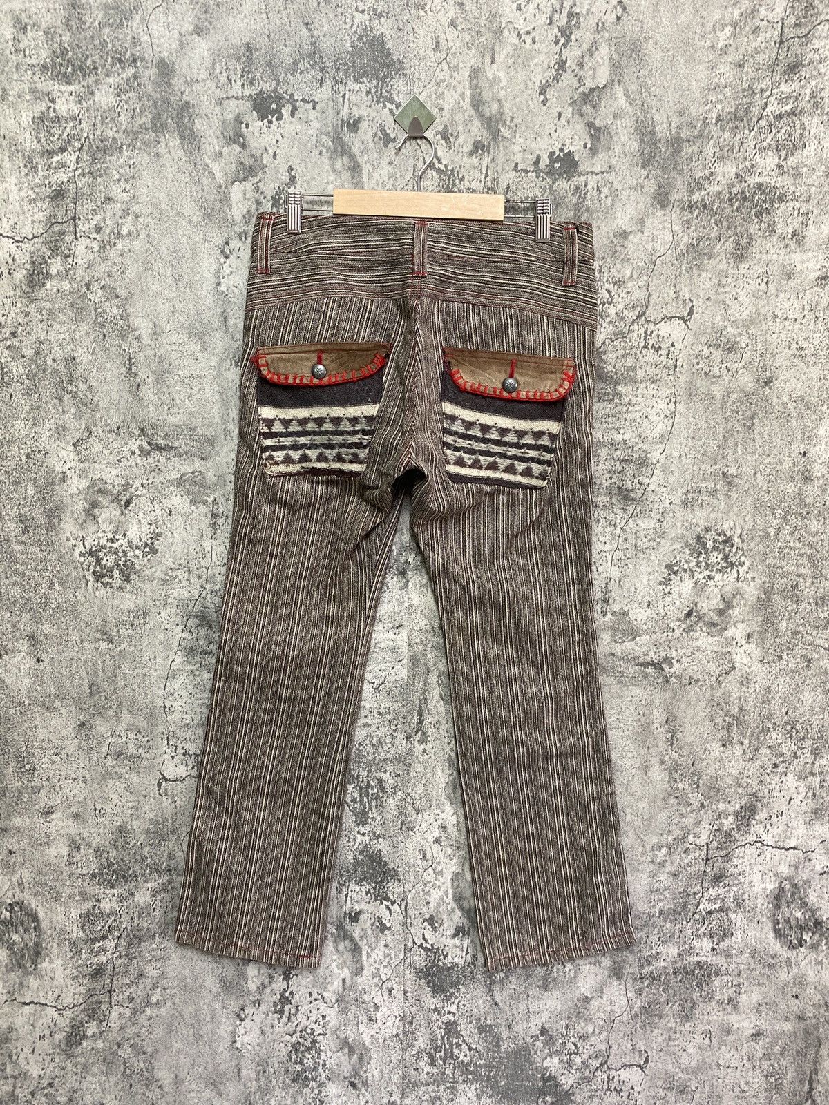 Designer × Japanese Brand × Vintage Vintage JEAN NASSAUS Striped Flared Leather Pocket Pant Size US 30 / EU 46 - 2 Thumbnail
