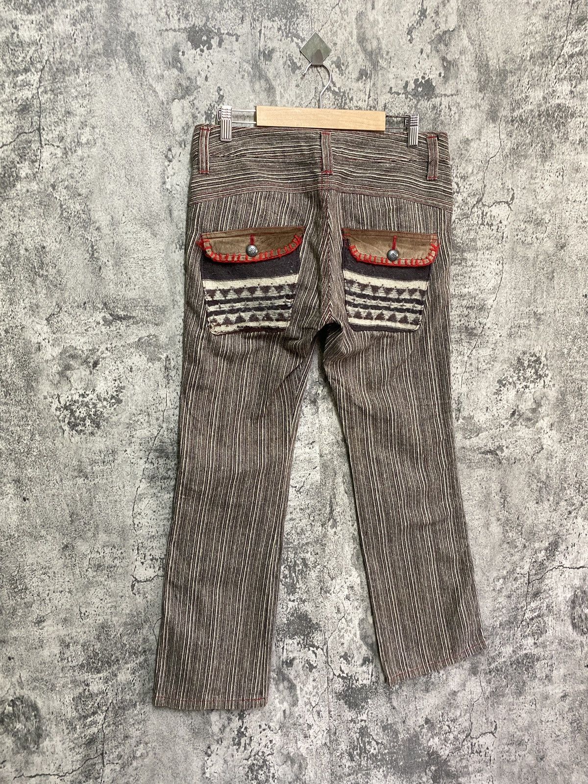 Designer × Japanese Brand × Vintage Vintage JEAN NASSAUS Striped Flared Leather Pocket Pant Size US 30 / EU 46 - 13 Thumbnail