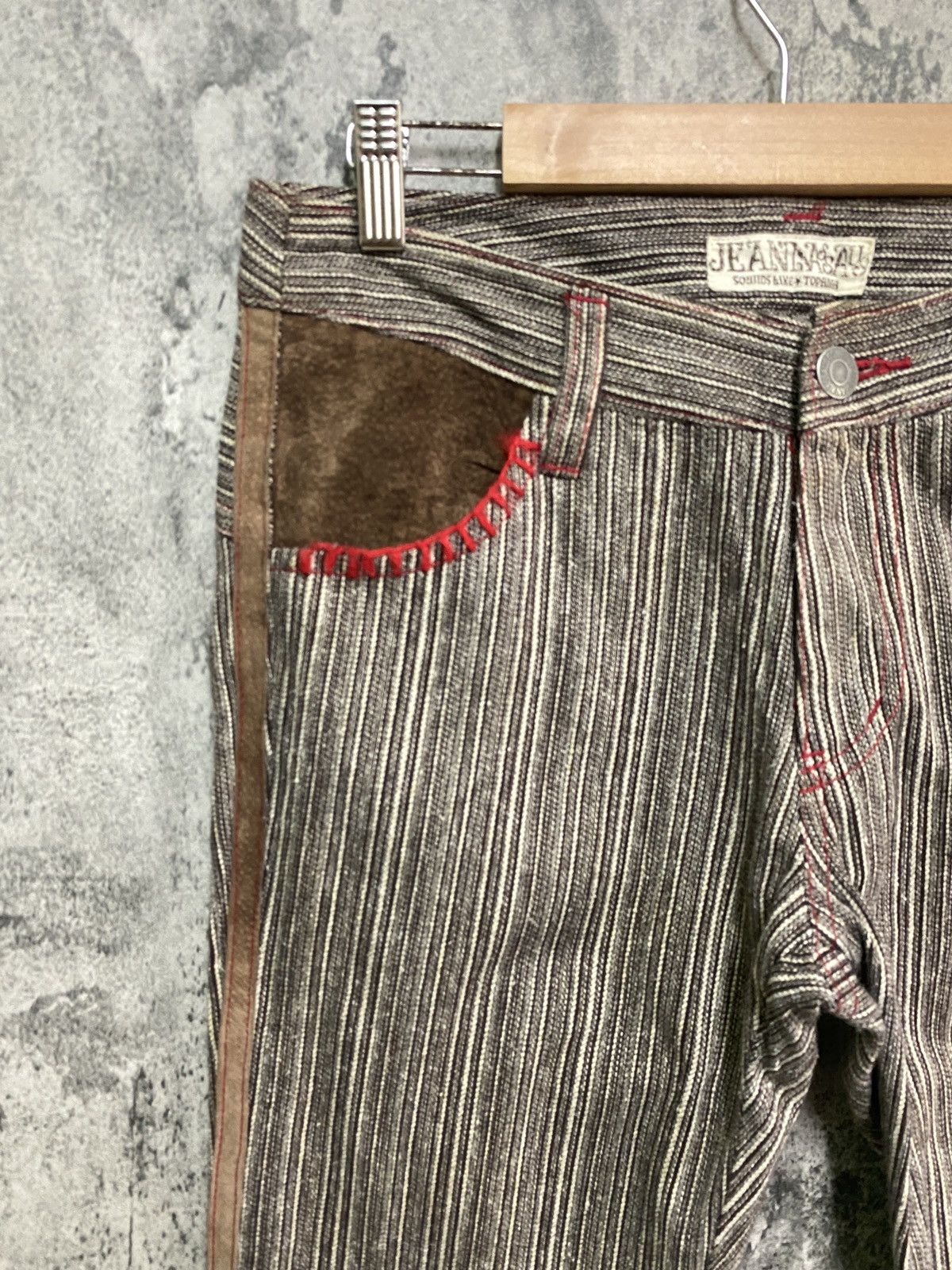 Designer × Japanese Brand × Vintage Vintage JEAN NASSAUS Striped Flared Leather Pocket Pant Size US 30 / EU 46 - 4 Thumbnail