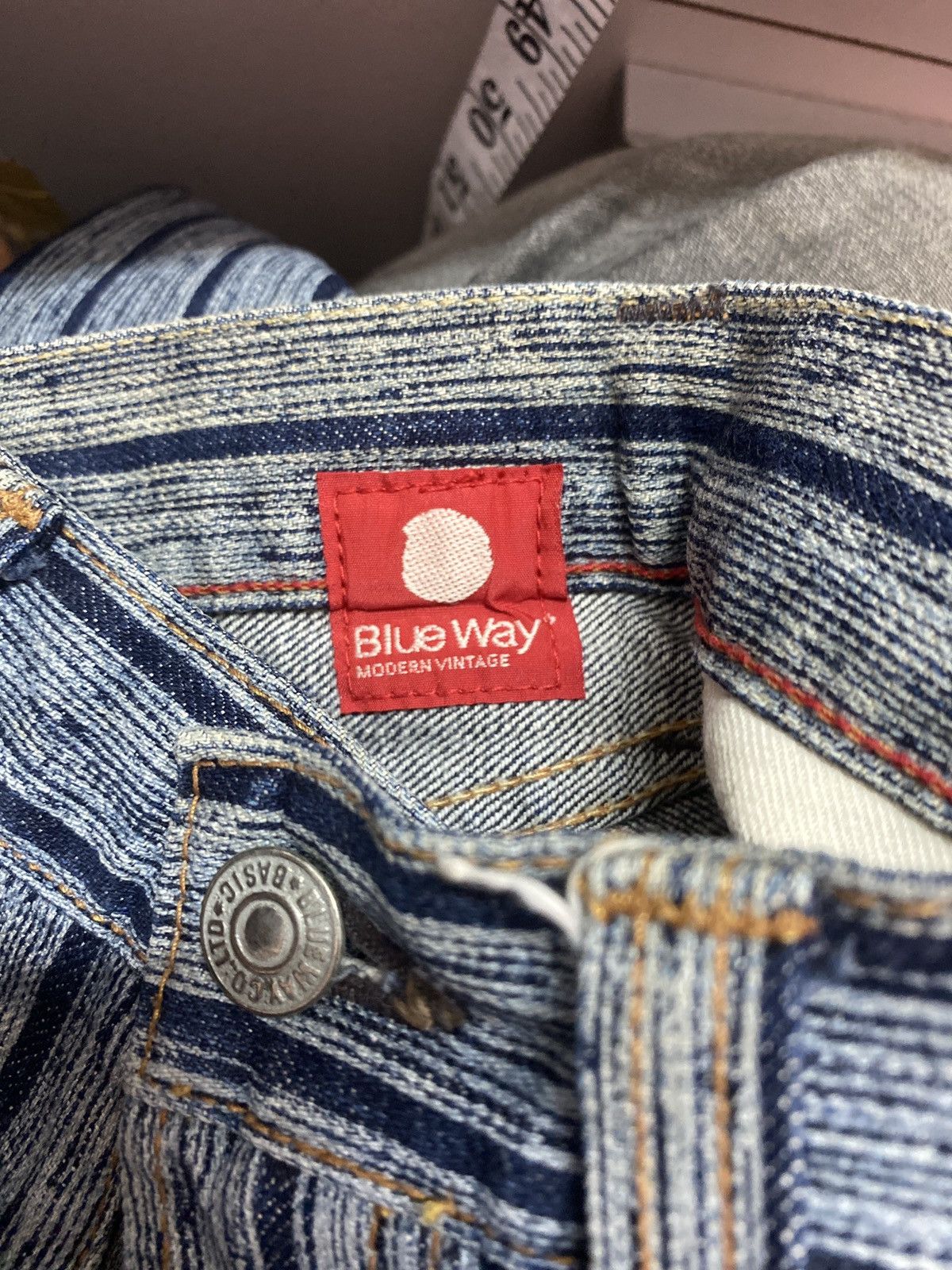 Designer × Japanese Brand × Vintage Vintage BLUE WAY Striped Blue Faded Denim Size US 30 / EU 46 - 14 Thumbnail