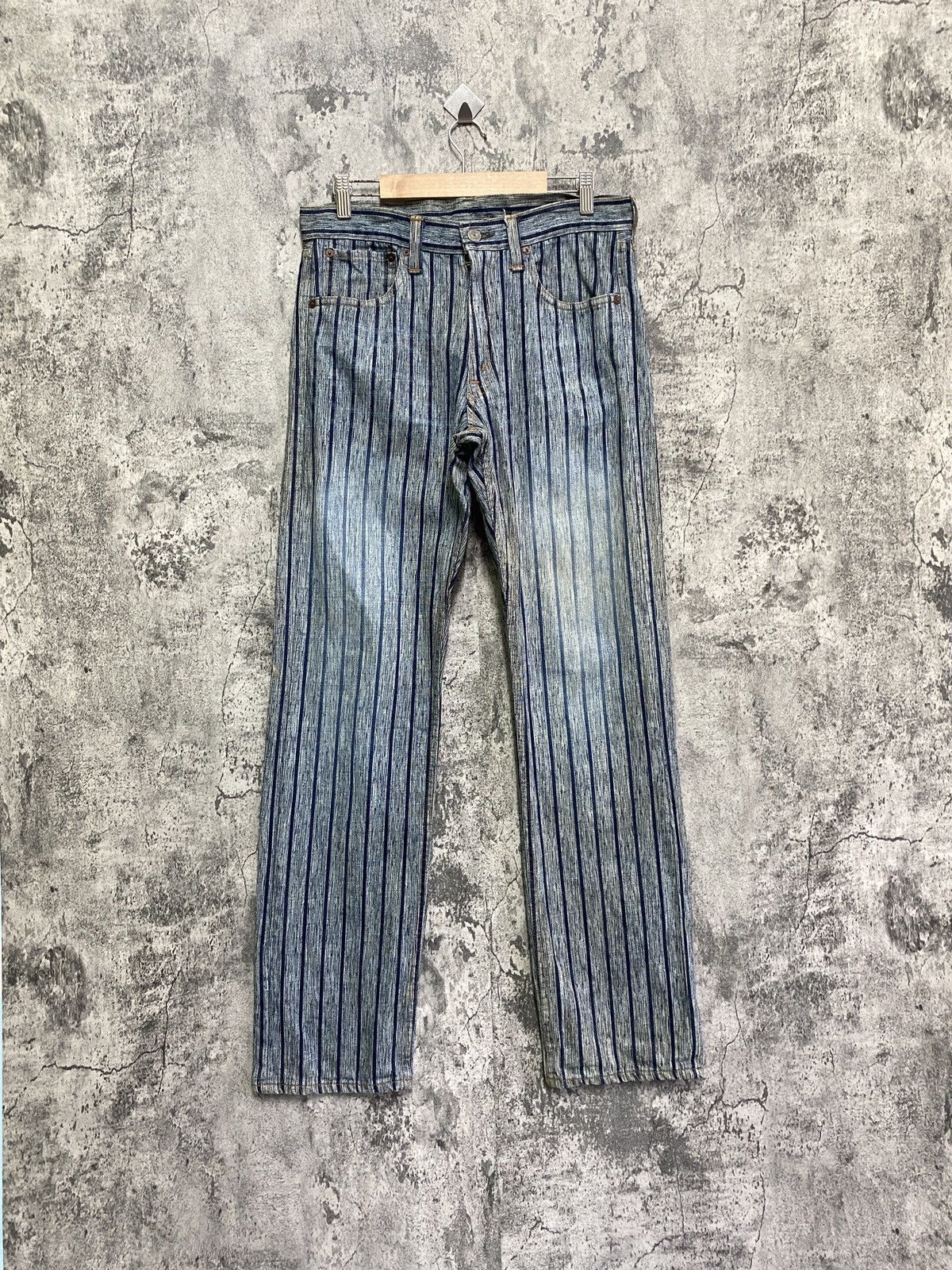 image of Vintage Blue Way Striped Blue Faded Denim, Men's (Size 30)