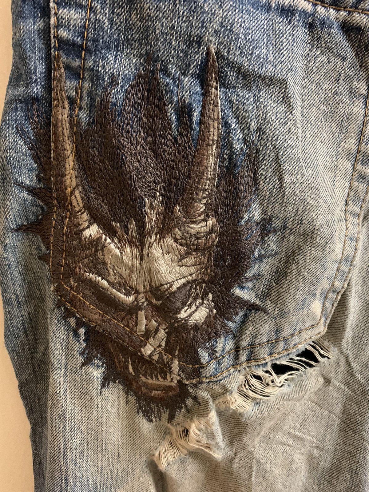 Japanese Brand Sukajan Dragon Elements Sun Faded Jeans Size US 30 / EU 46 - 13 Thumbnail