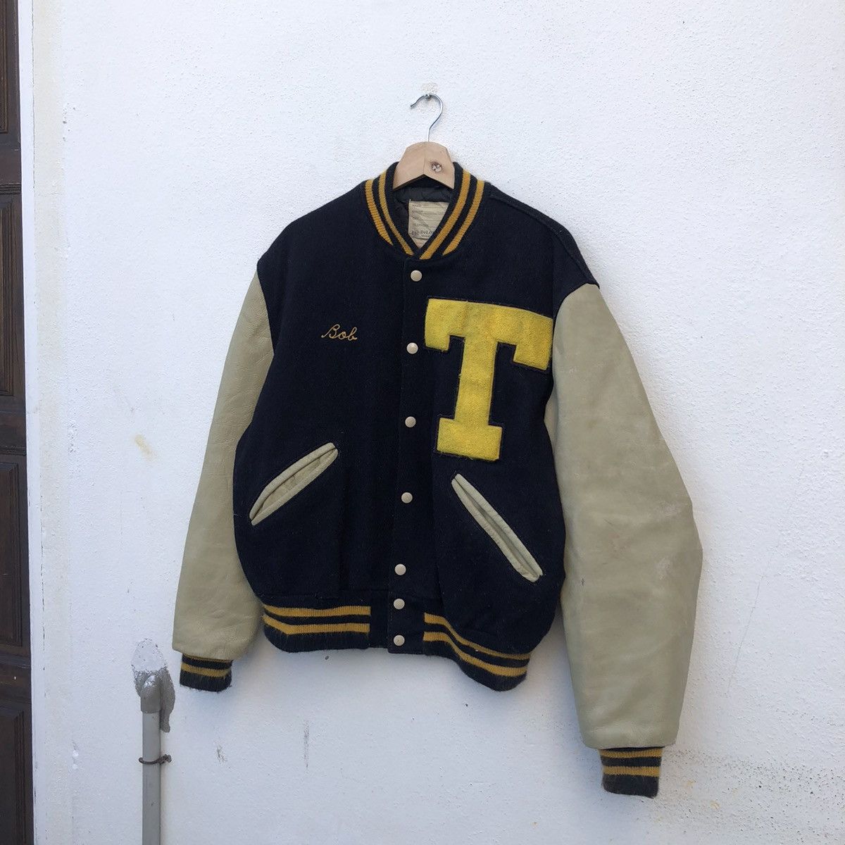 Japanese Brand VINTAGE VARSITY JACKET DELONG EMBROIDERED BIG LOGO Size US M / EU 48-50 / 2 - 3 Thumbnail