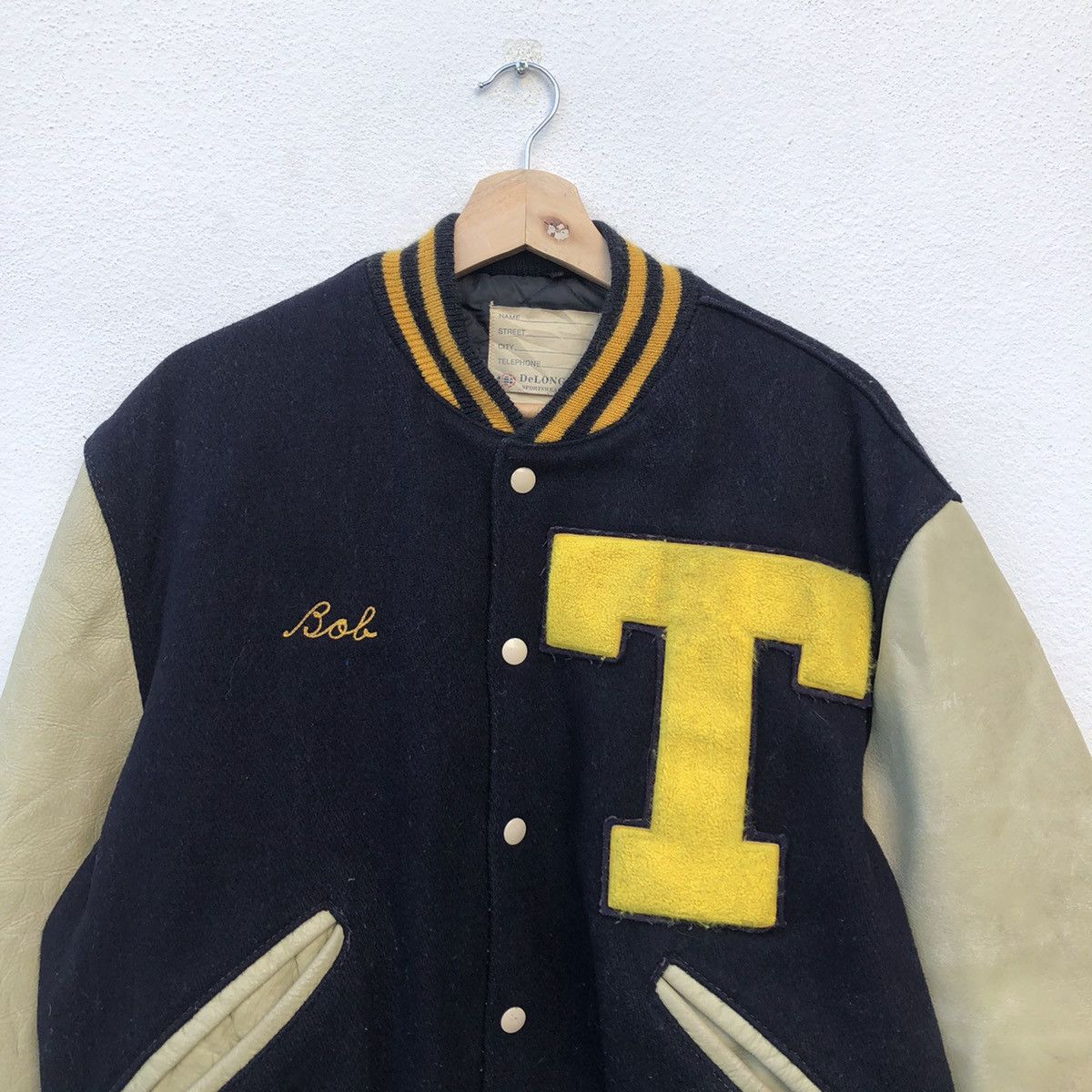 Japanese Brand VINTAGE VARSITY JACKET DELONG EMBROIDERED BIG LOGO Size US M / EU 48-50 / 2 - 4 Thumbnail
